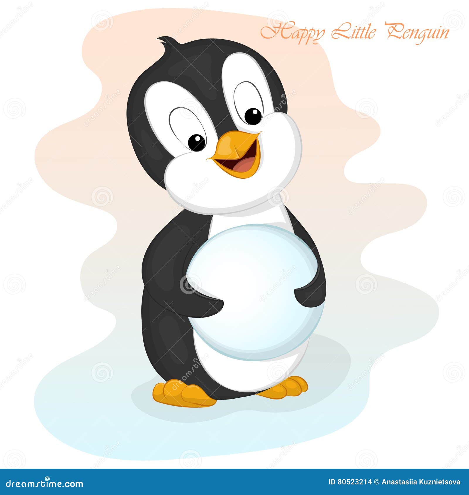 Petit Pingouin Drôle Et Mignon Avec La Boule De Neige Pour