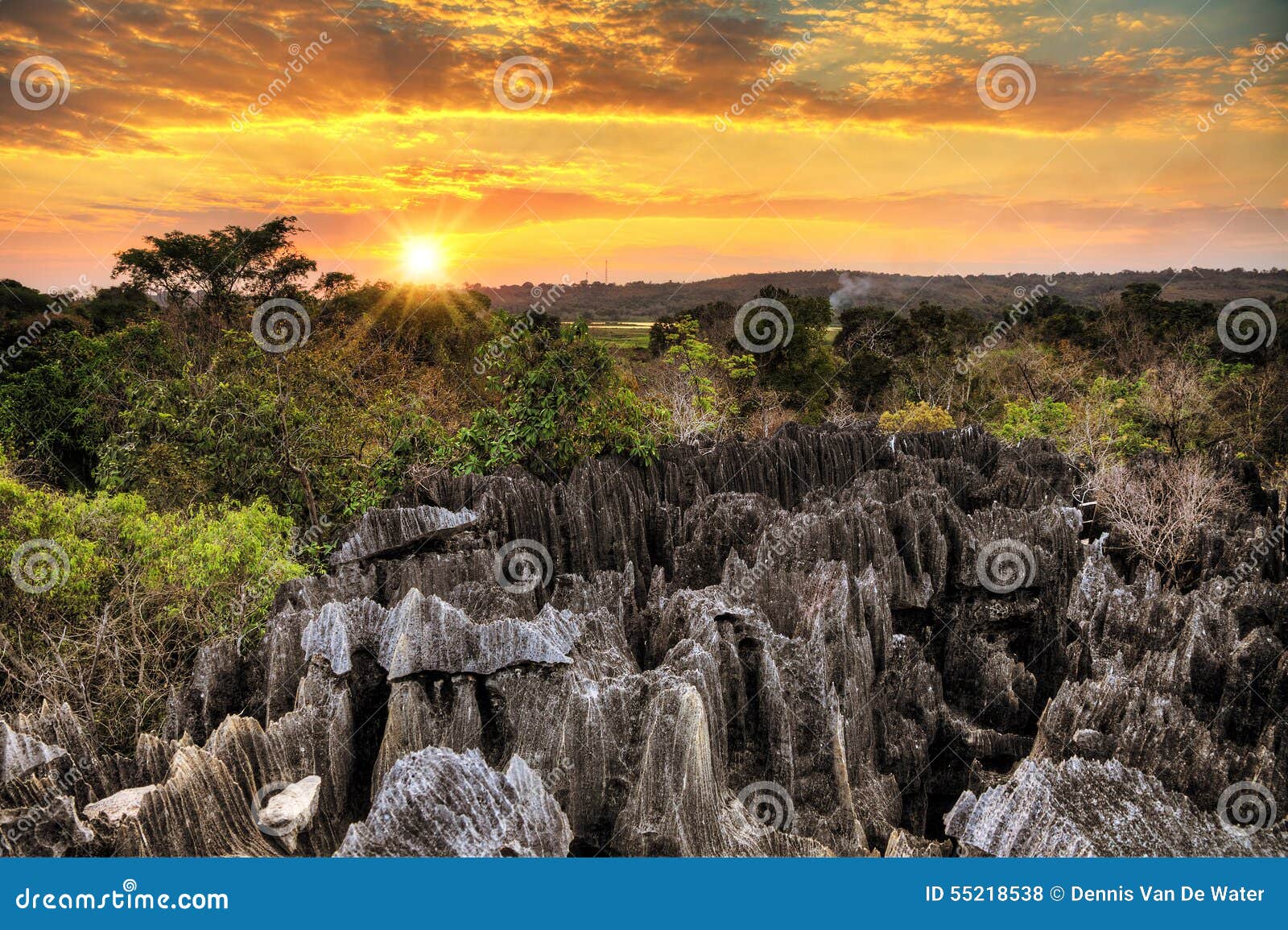 Petit Tsingy sunset. Beautiful HDR view on the unique geography at the Tsingy de Bemaraha Strict Nature Reserve in Madagascar