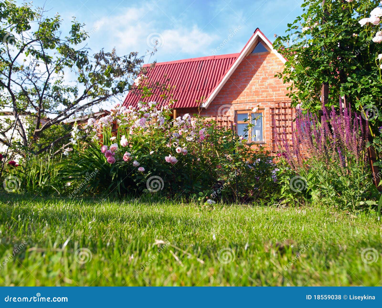 Petite Maison Dans Un Jardin De Fleur Photo stock Image du bleu