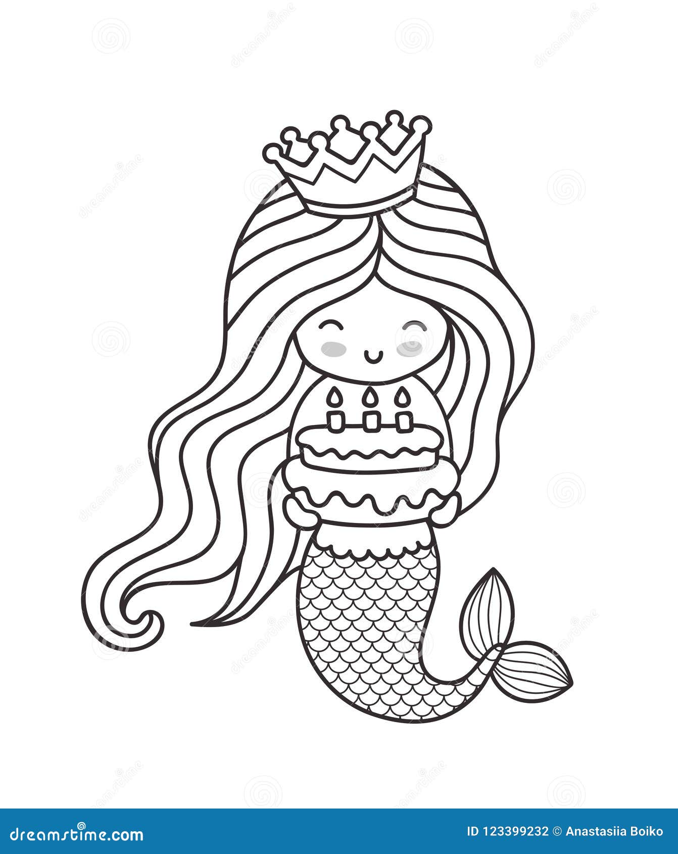 Petite Sirene Heureuse De Princesse Tenant Un Gateau D Anniversaire Illustration De Vecteur Illustration Du Heureuse Anniversaire