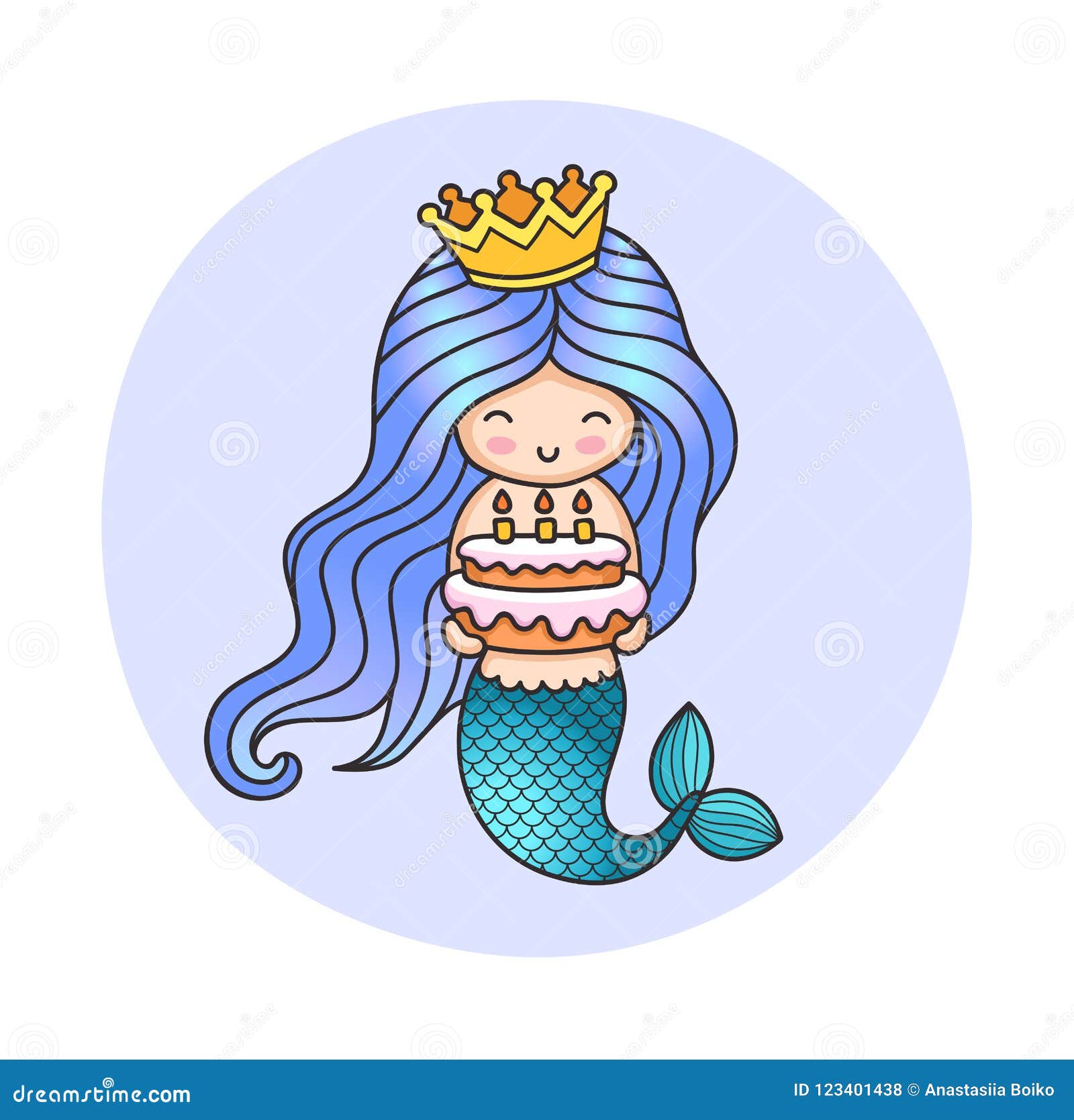 Petite Sirene Heureuse De Princesse Tenant Un Gateau D Anniversaire Illustration De Vecteur Illustration Du Ocean Enfant
