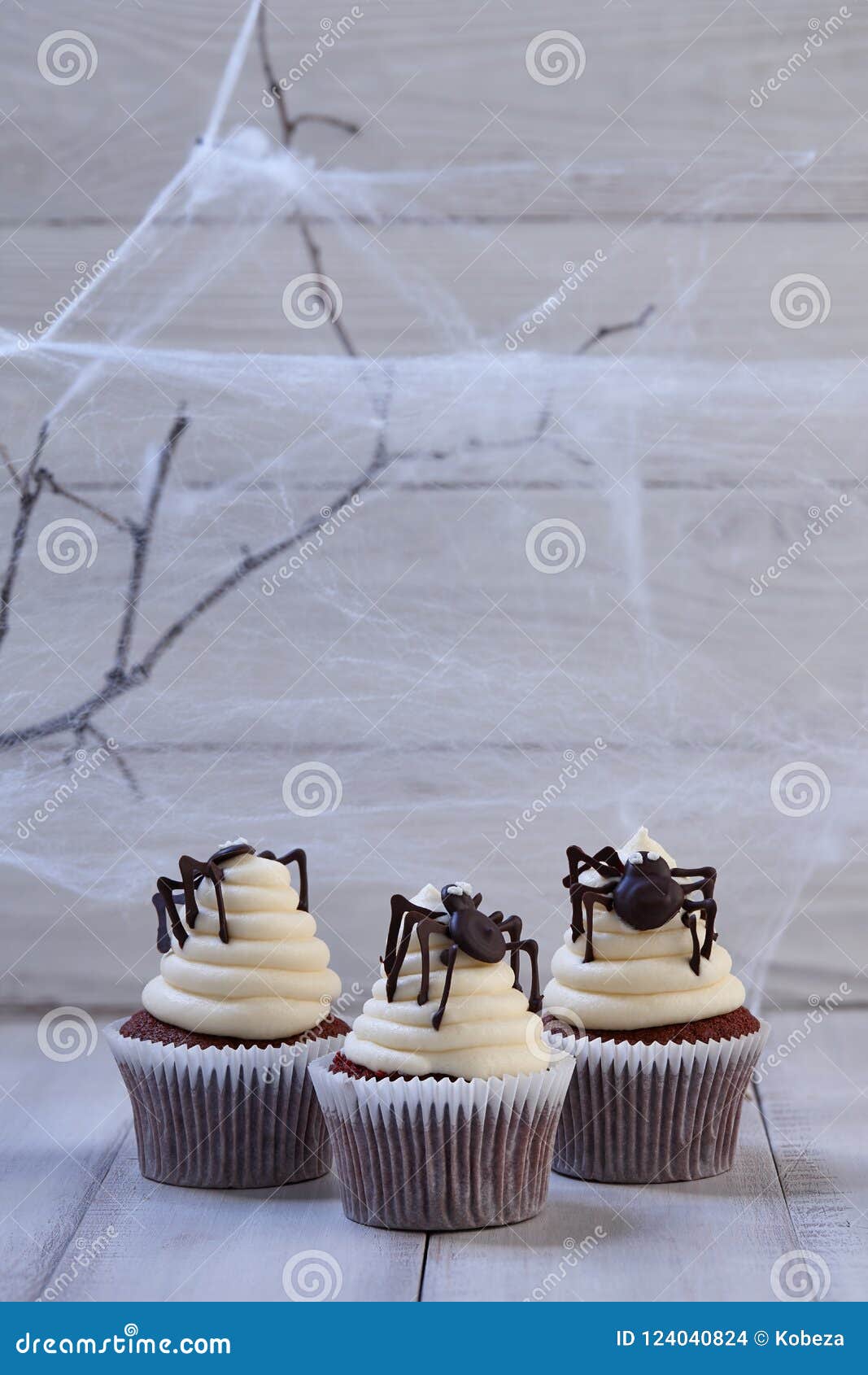 Petits Gâteaux De Halloween Avec Des Araignées De Chocolat Sur Les