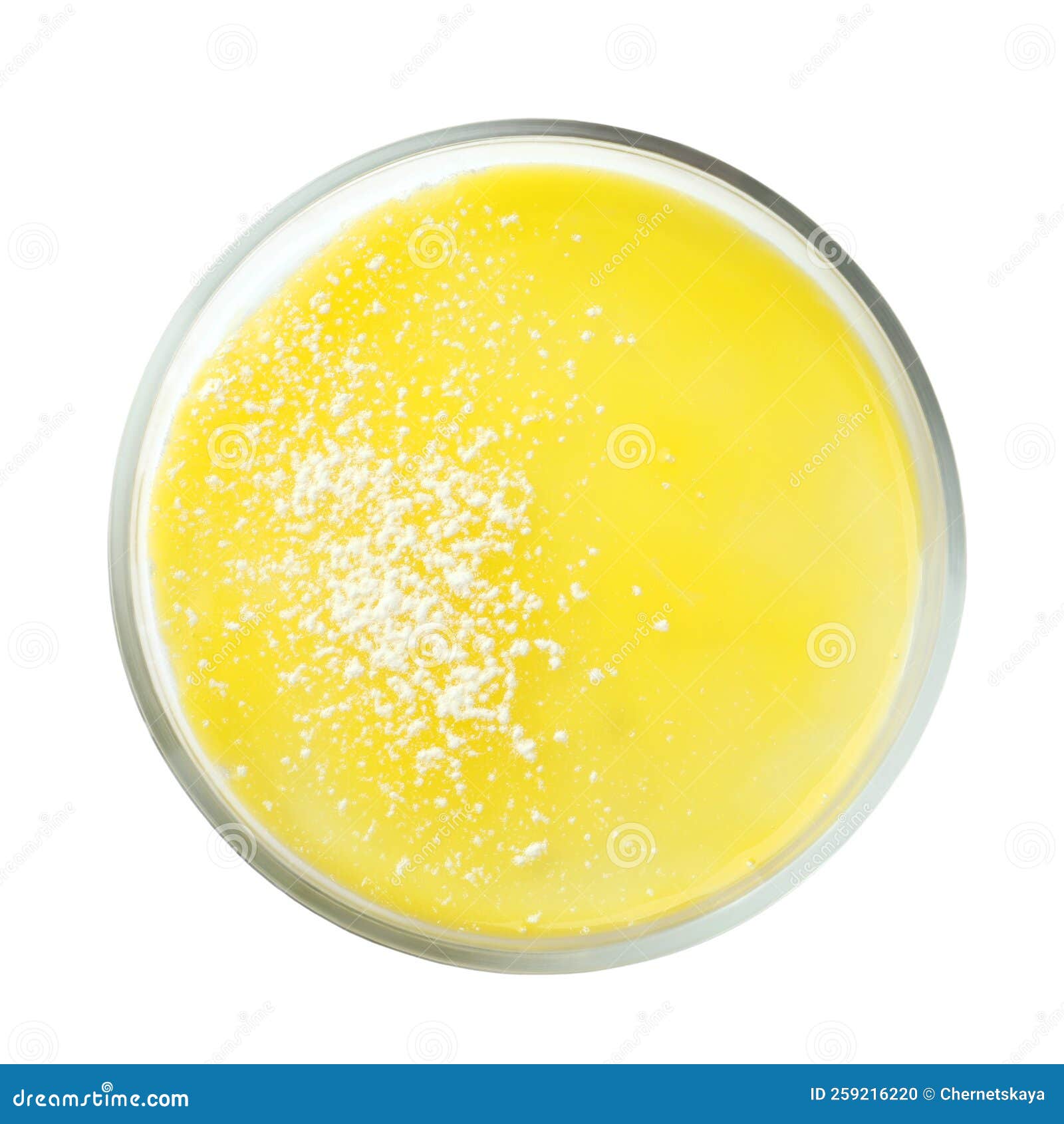 Petri Dish with Bacteria Colony Isolated on White, Top View Stock Photo