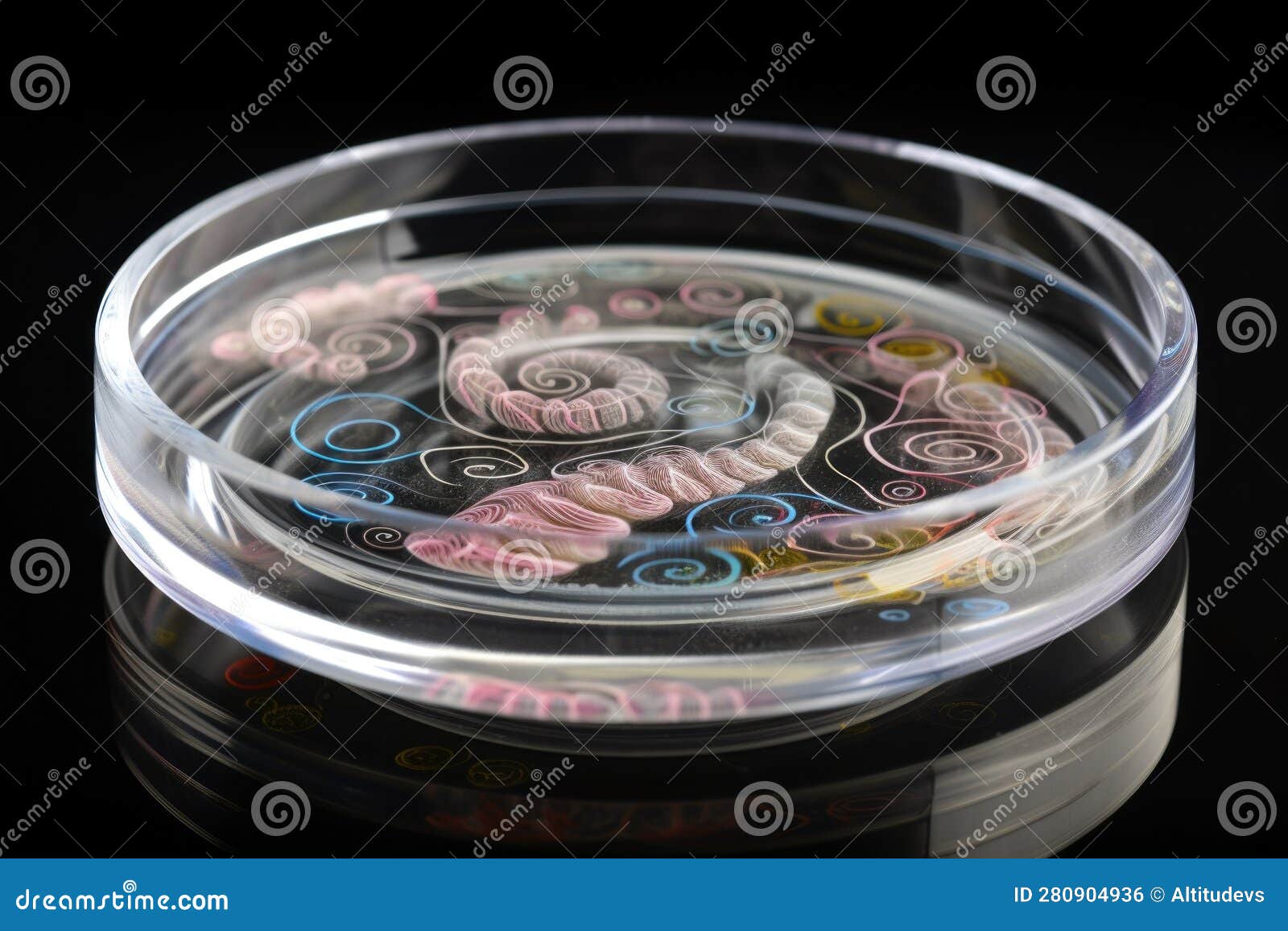 Petri Dish with Microbe Culture Growing in Spiraling Swirl Pattern