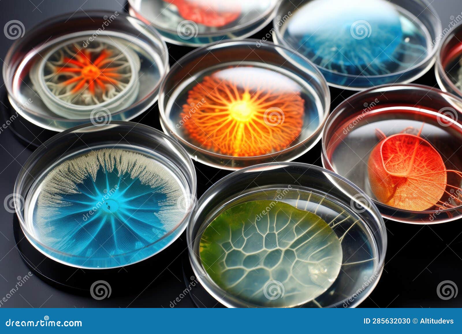 Petri Dishes with Bacterial Samples Used in Fuel Cells Stock Photo