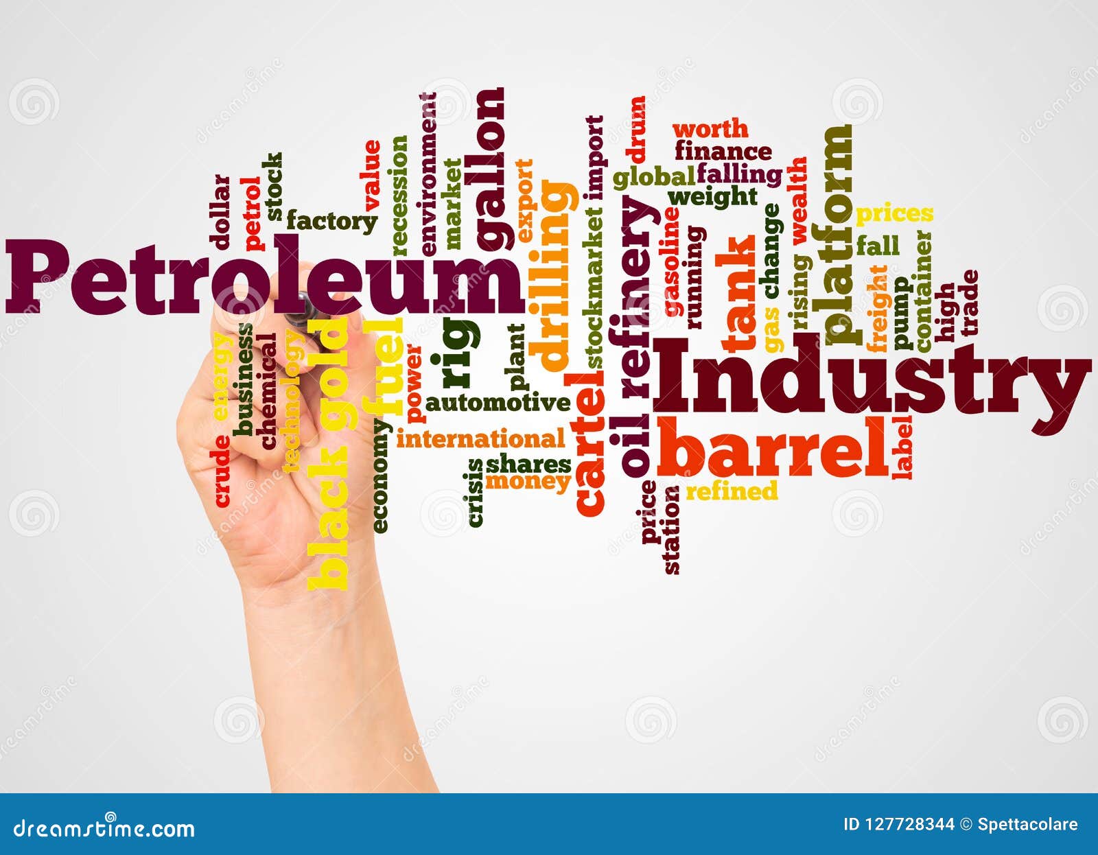 Petroleum Industry Word Cloud and Hand with Marker Concept Stock