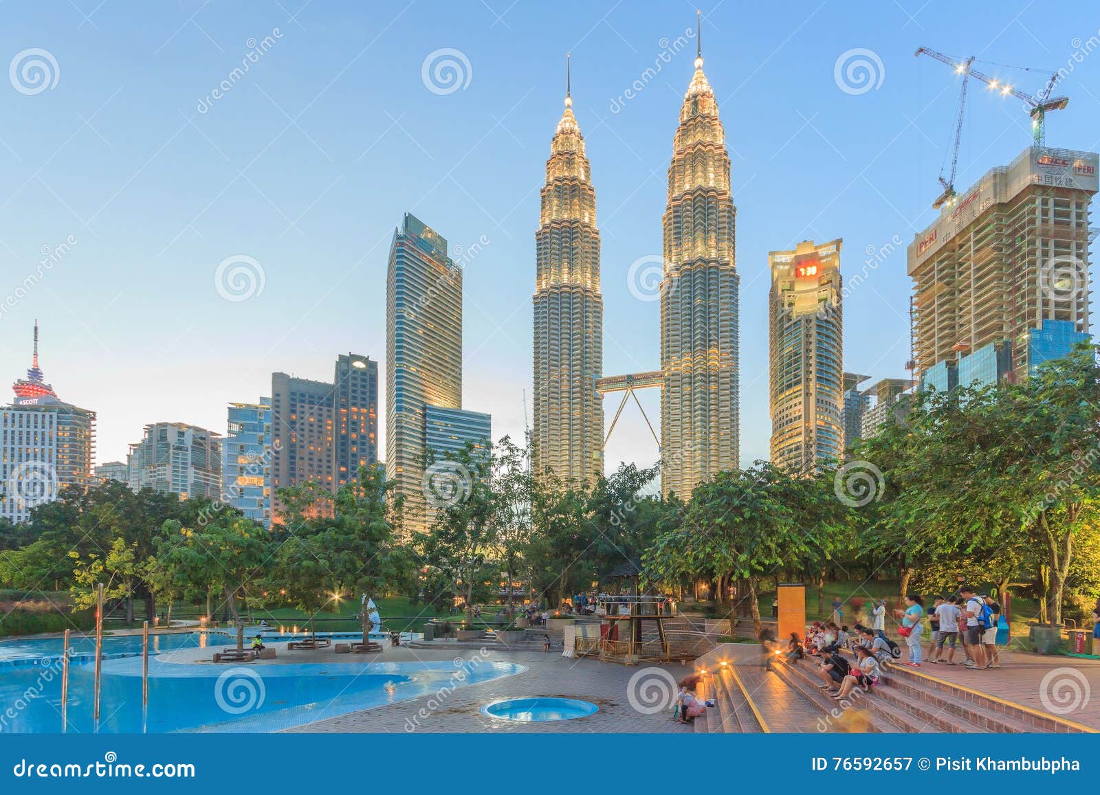 Petronas Twin Towers at night, Kuala lumpur, Malaysia. KUALA LUMPUR, MALAYSIA - AUGUST 13: Petronas Twin Towers at night on August 13, 2016 in Kuala Lumpur. Petronas Twin Towers were the tallest buildings (452 m) in the world from 1998 to 2004.