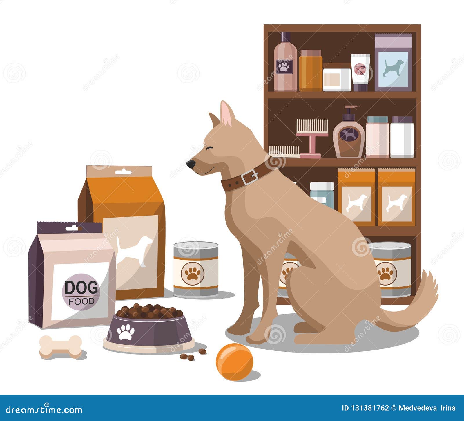 Pets Accessories with Dog Isolated on White Background. Pet Shop Stock  Vector - Illustration of personal, collar: 131381762