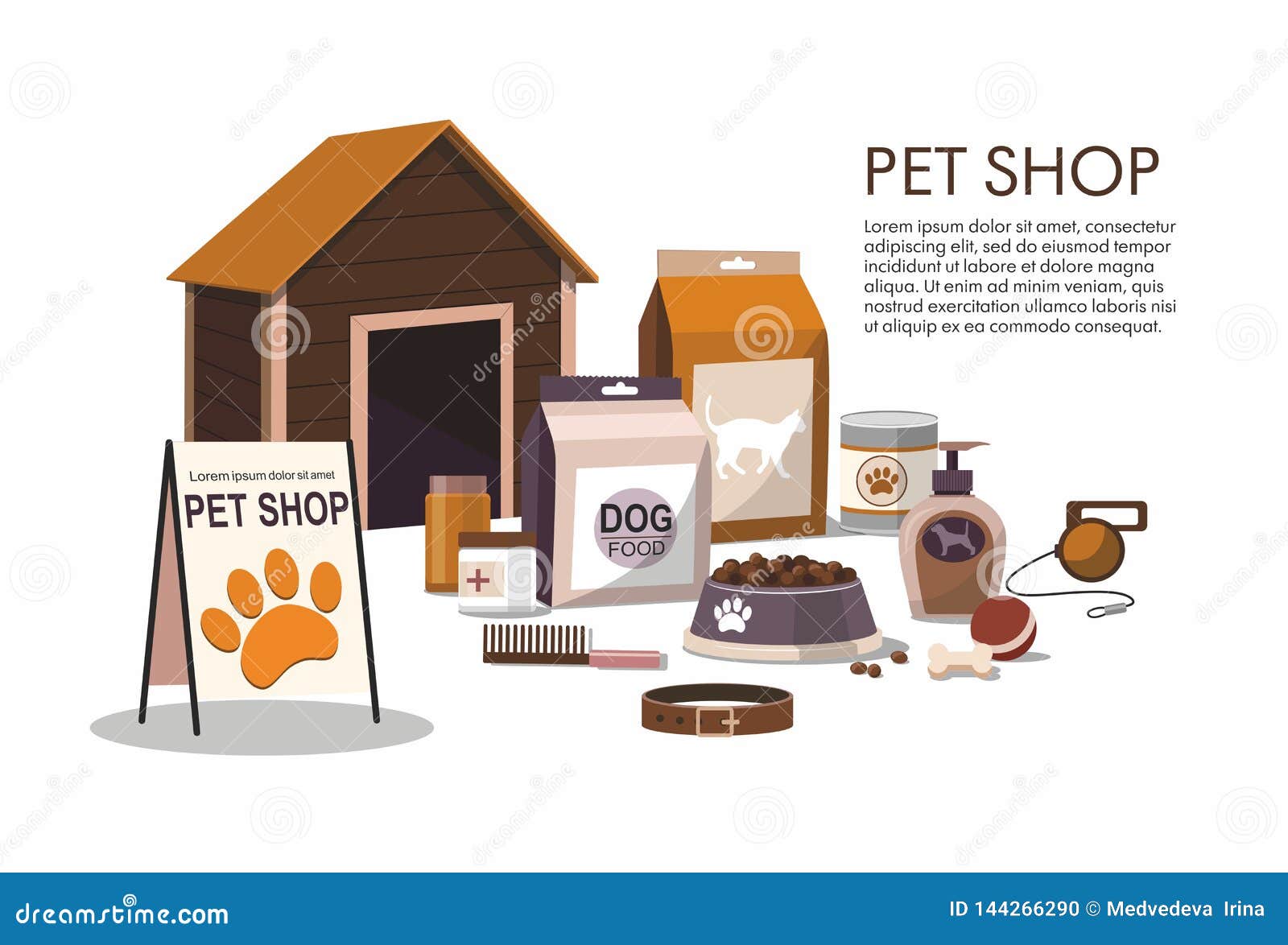 pets accessories  on white background. pet shop.