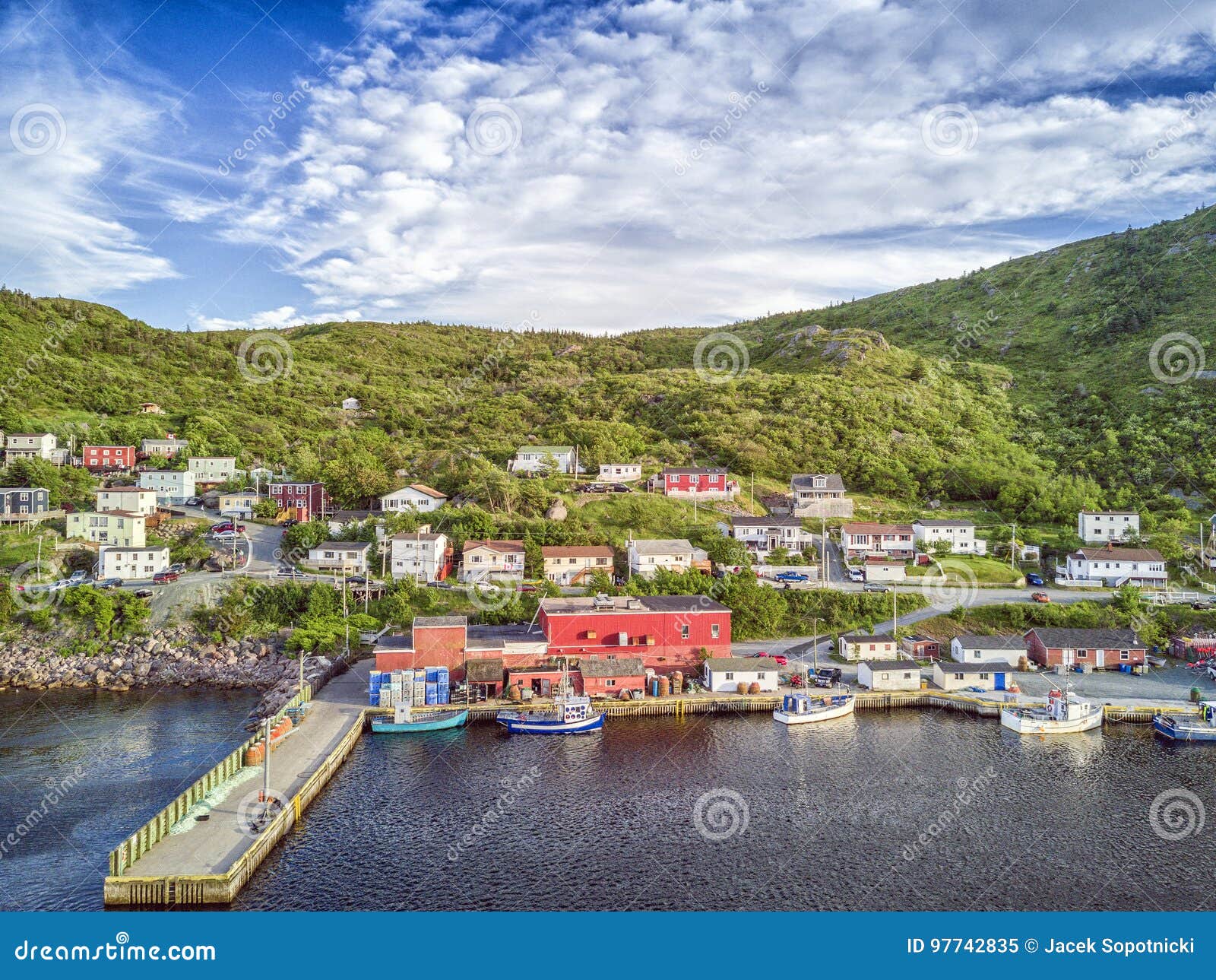 Petty Harbour with Two Piers during Summer Sunset, Newfoundland, Canada