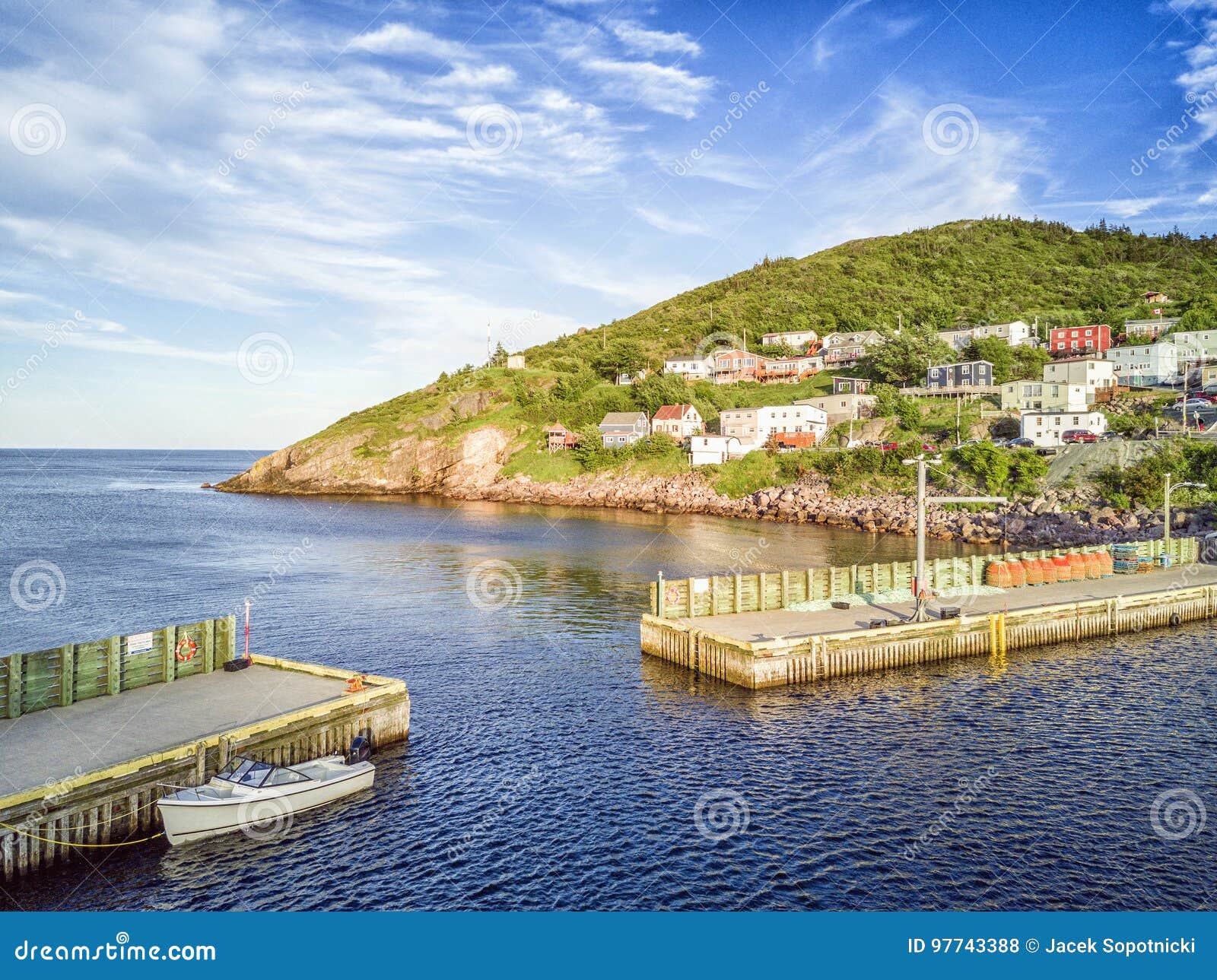 Petty Harbour with Two Piers during Summer Sunset, Newfoundland, Canada