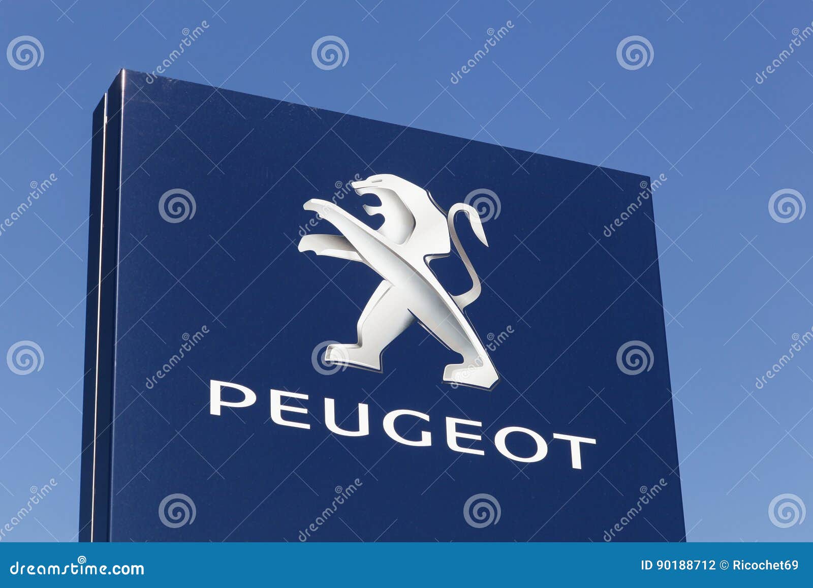 Peugeot logo on a panel editorial photography. Image of