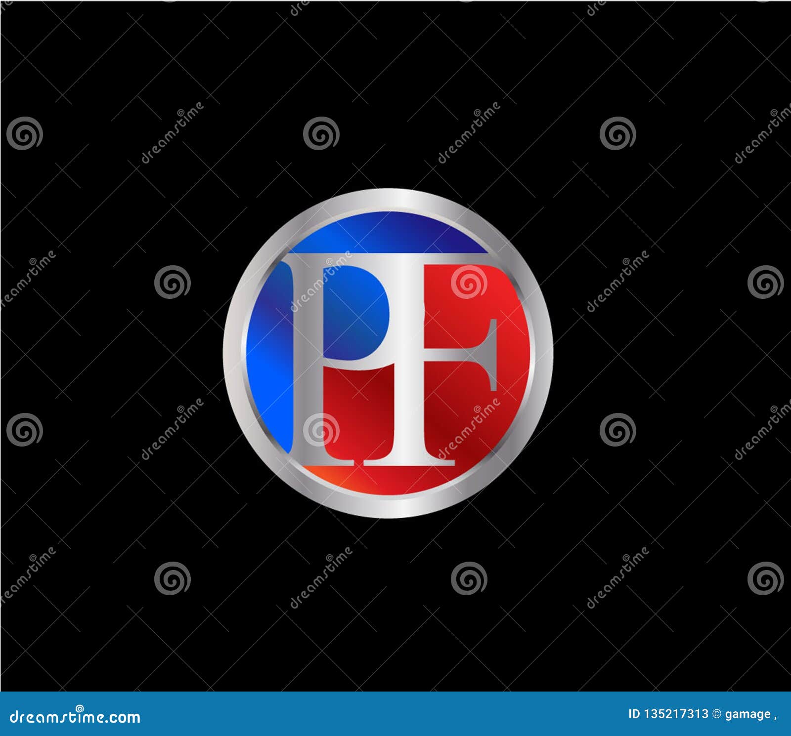 pf initial circle  silver red blue color later logo 