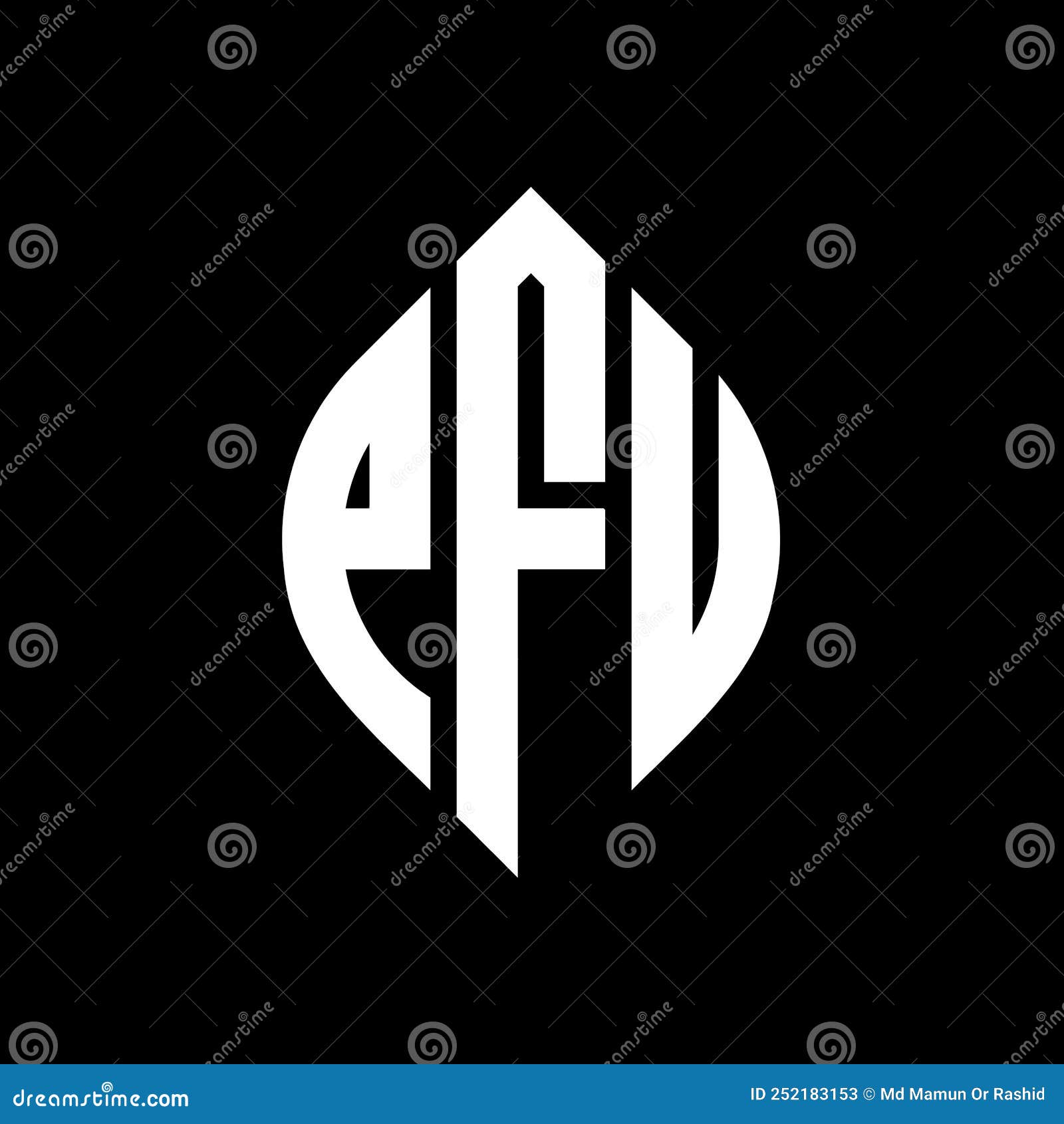 pfu circle letter logo  with circle and ellipse . pfu ellipse letters with typographic style. the three initials form a