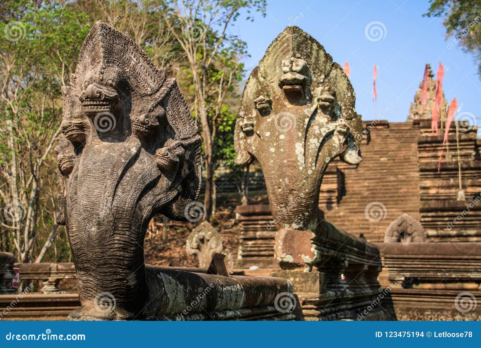 five headed snakes of the phanom rung temple around nang rong, buriram, thailand.