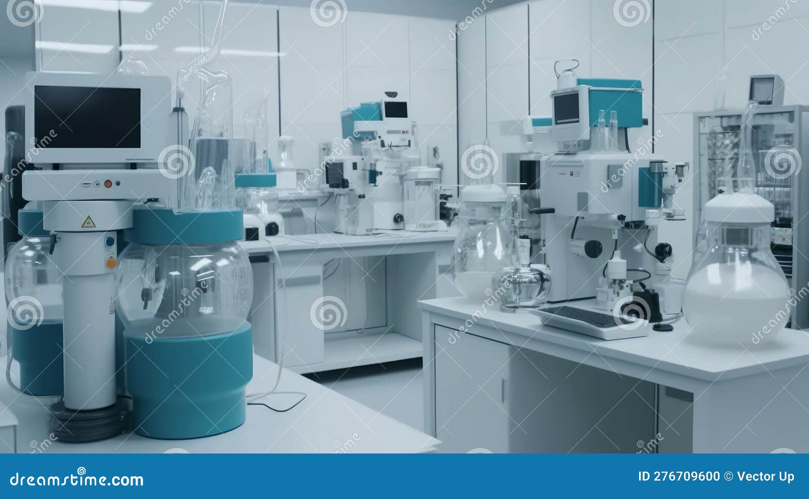 Pharmaceutical Lab Equipment in Clean Room. Generative AI Stock