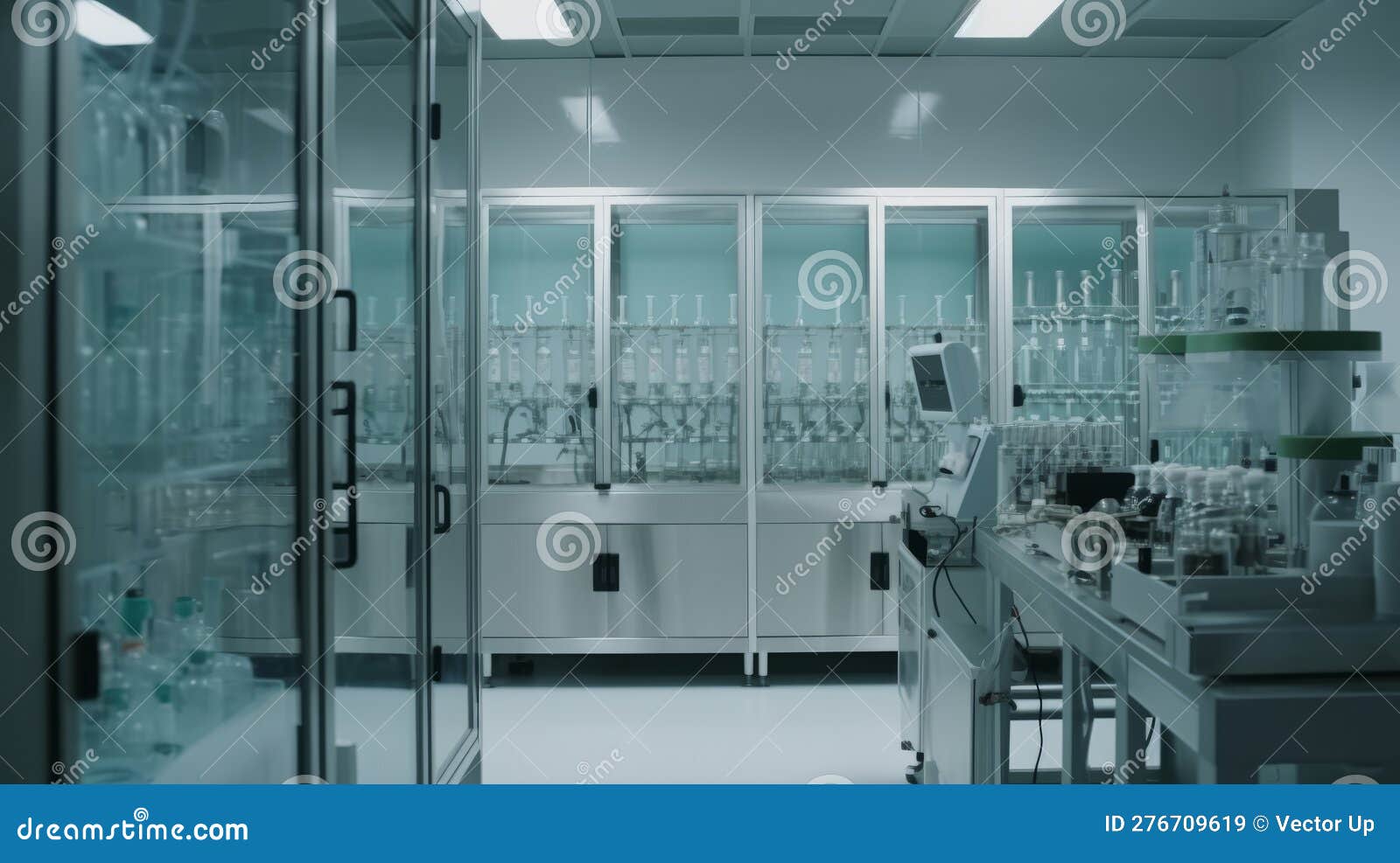 Pharmaceutical Lab Equipment in Clean Room. Generative AI Stock