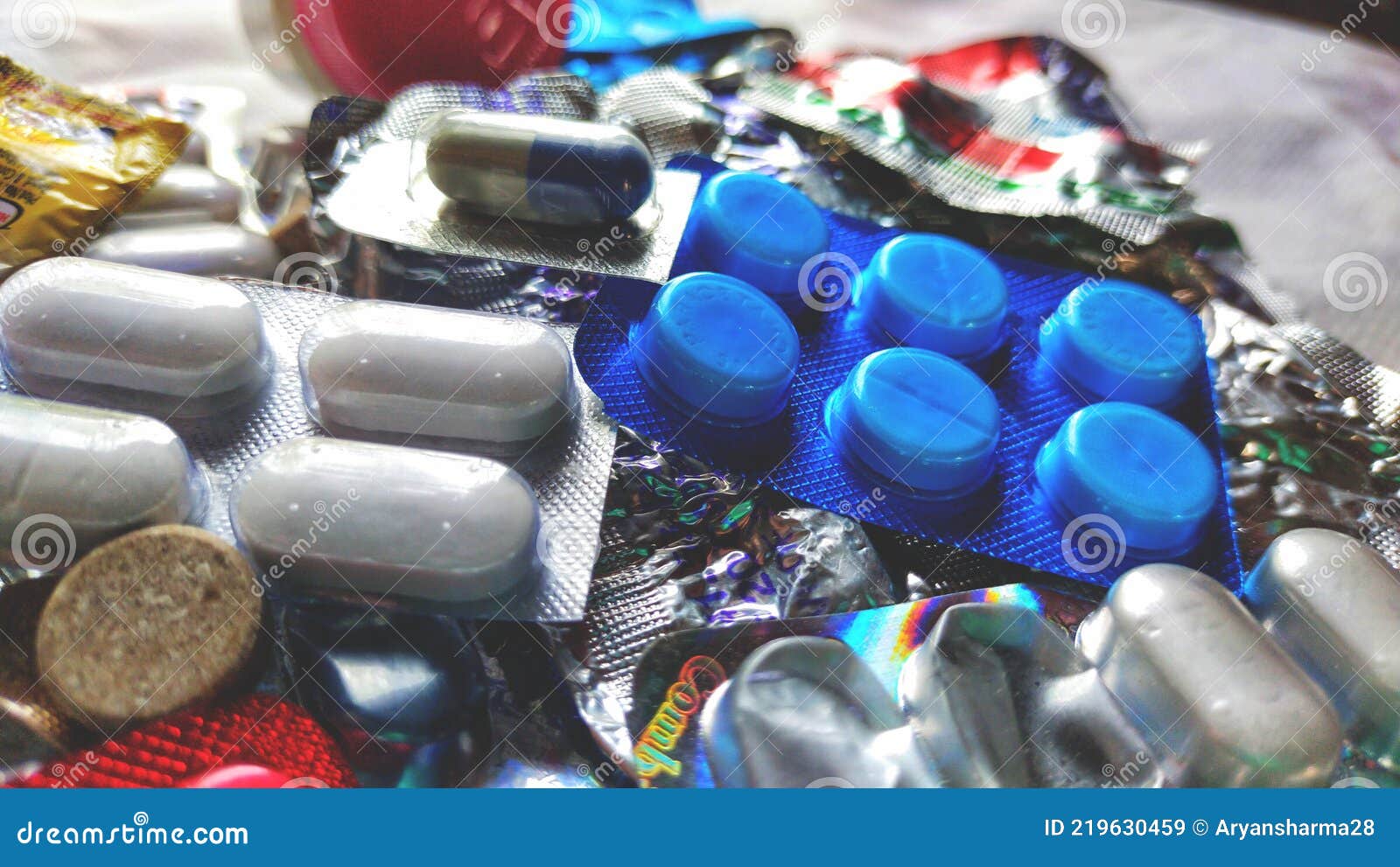 Pharmaceutical Medicines Capsules and Tablets Packets Editorial Stock