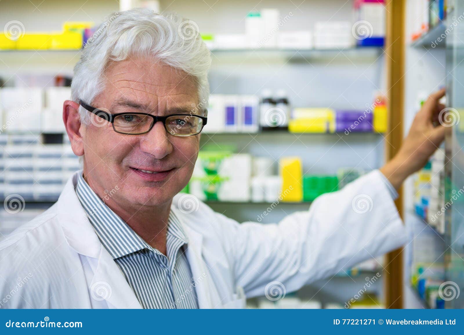 Pharmacist Checking Medicines in Pharmacy Stock Image Image of