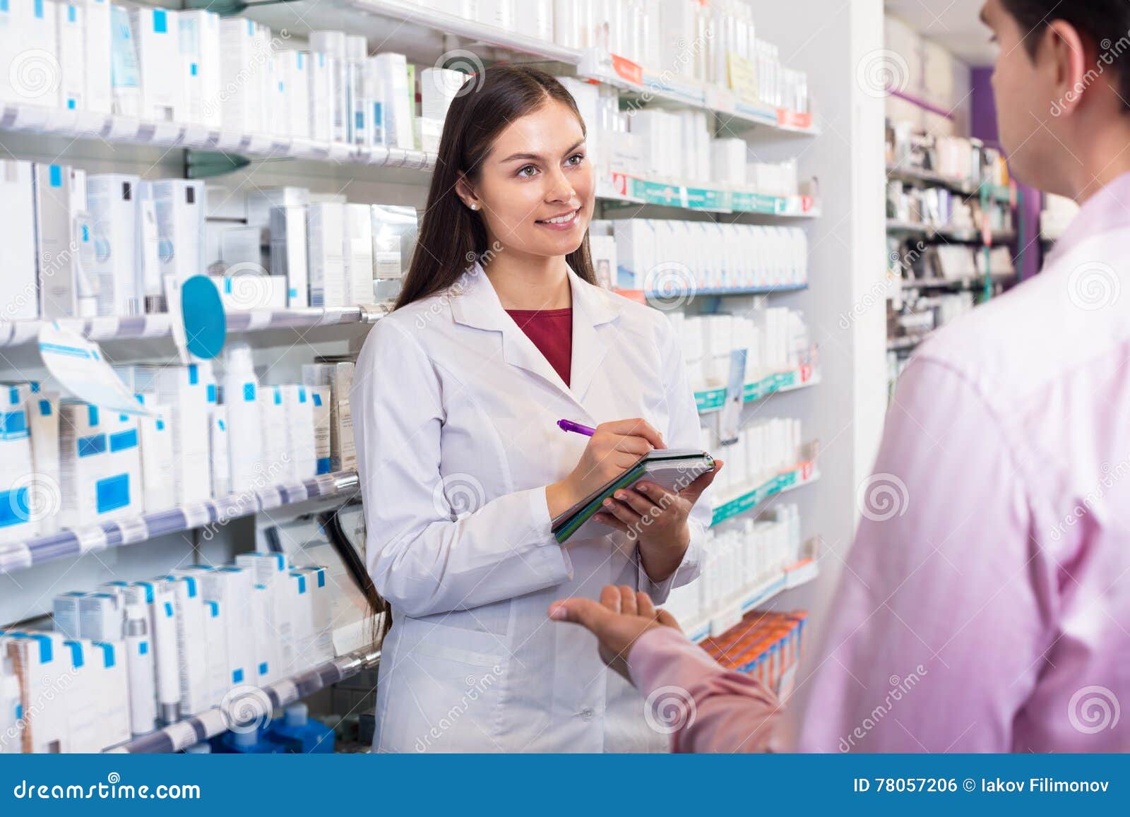 Pharmacist and Consulting Man in Pharmacy Stock Photo Image of healthcare, chemist 78057206