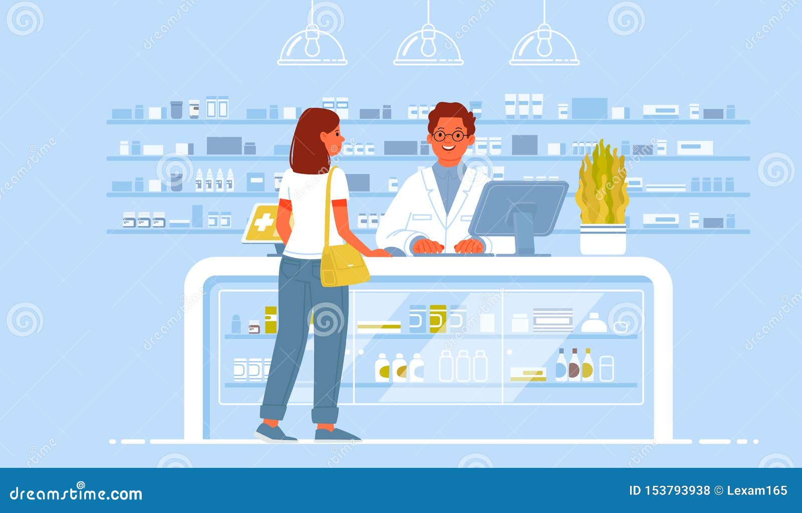 pharmacist doctor and patient in the drugstore. a client woman buys drugs at a pharmacy