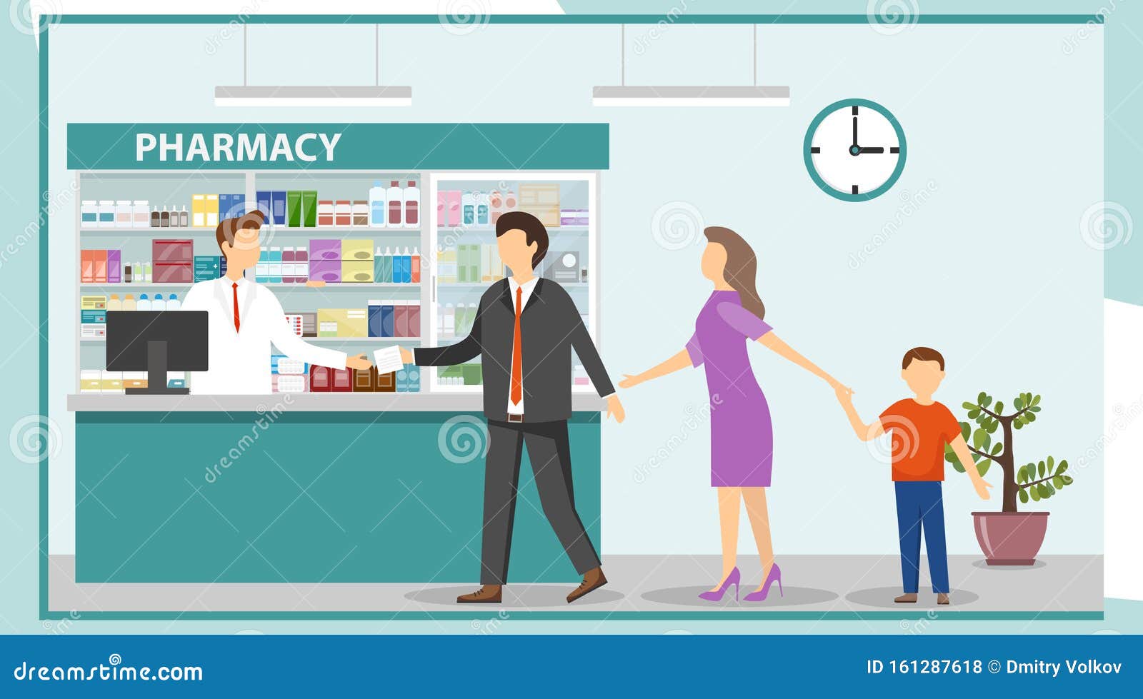 A Pharmacist in a Pharmacy Serves Customers. Interior Pharmacy with ...