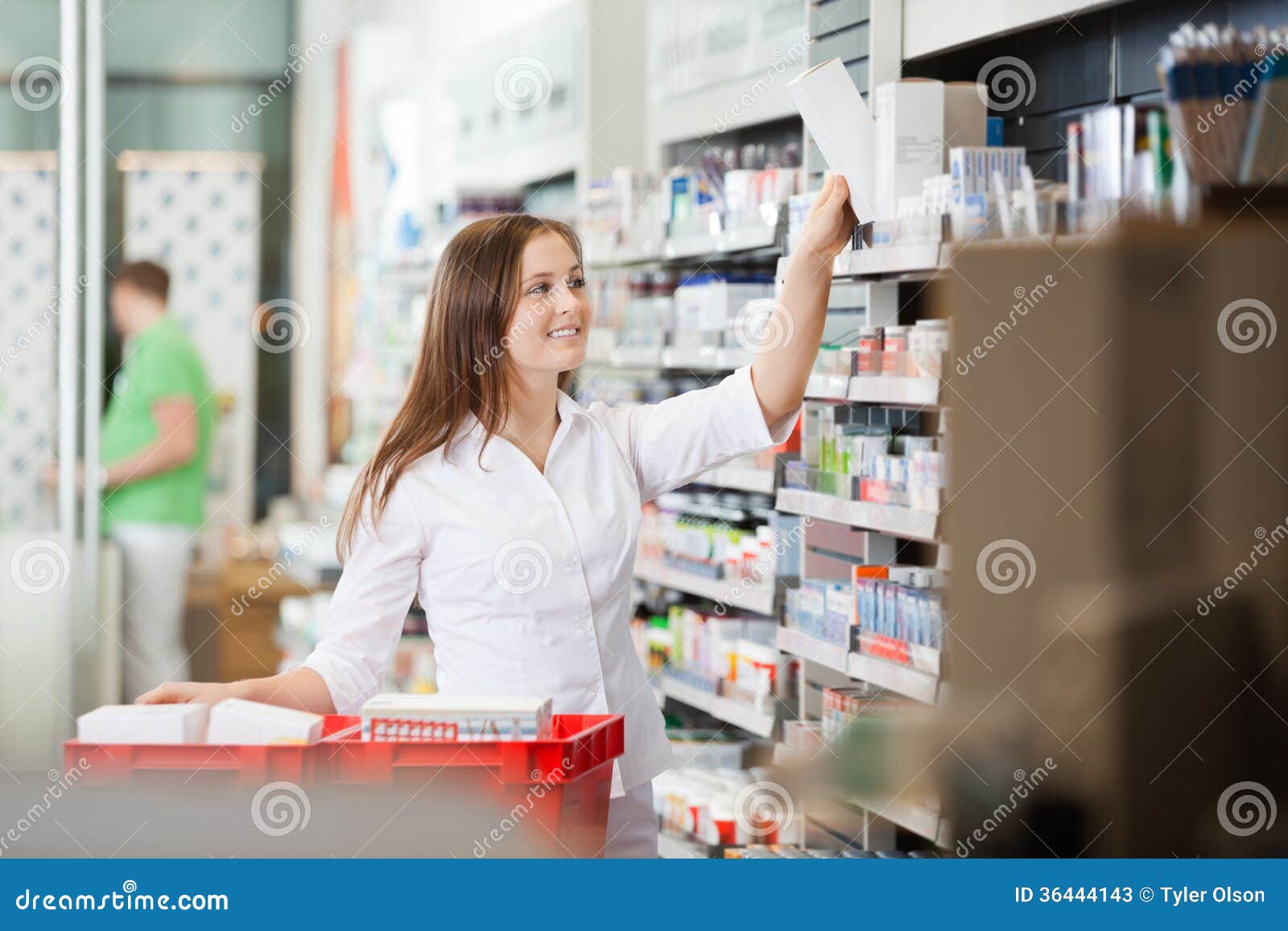 Pharmacist Stocking Shelves Stock Image Image of happy, cheerful