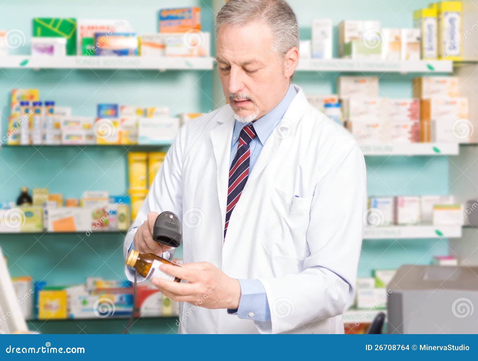 Pharmacist at work stock photo. Image of barcode, medicine - 26708764