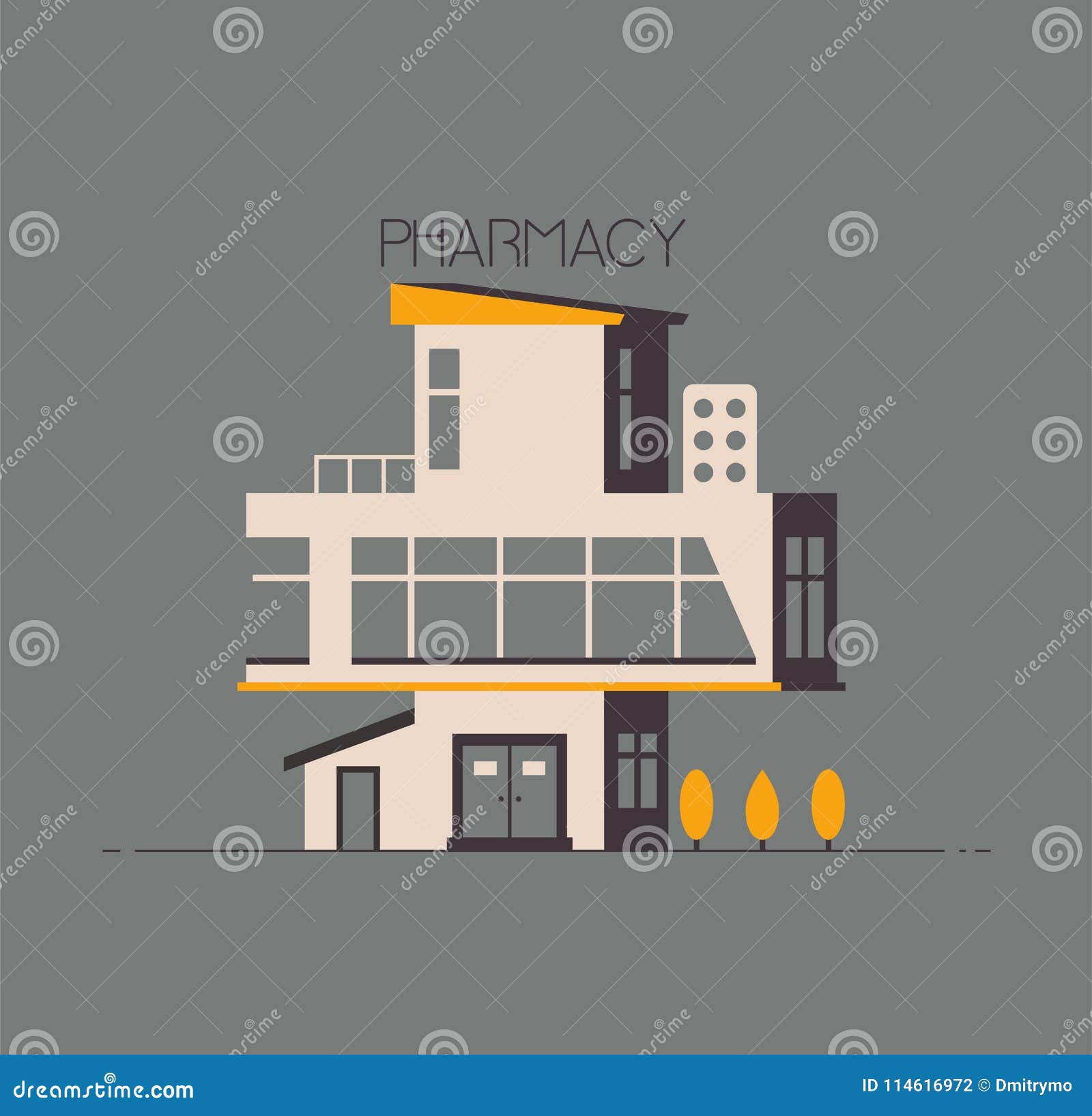 Pharmacy Drugstore Flat Design Vector Illustration Outdoor
