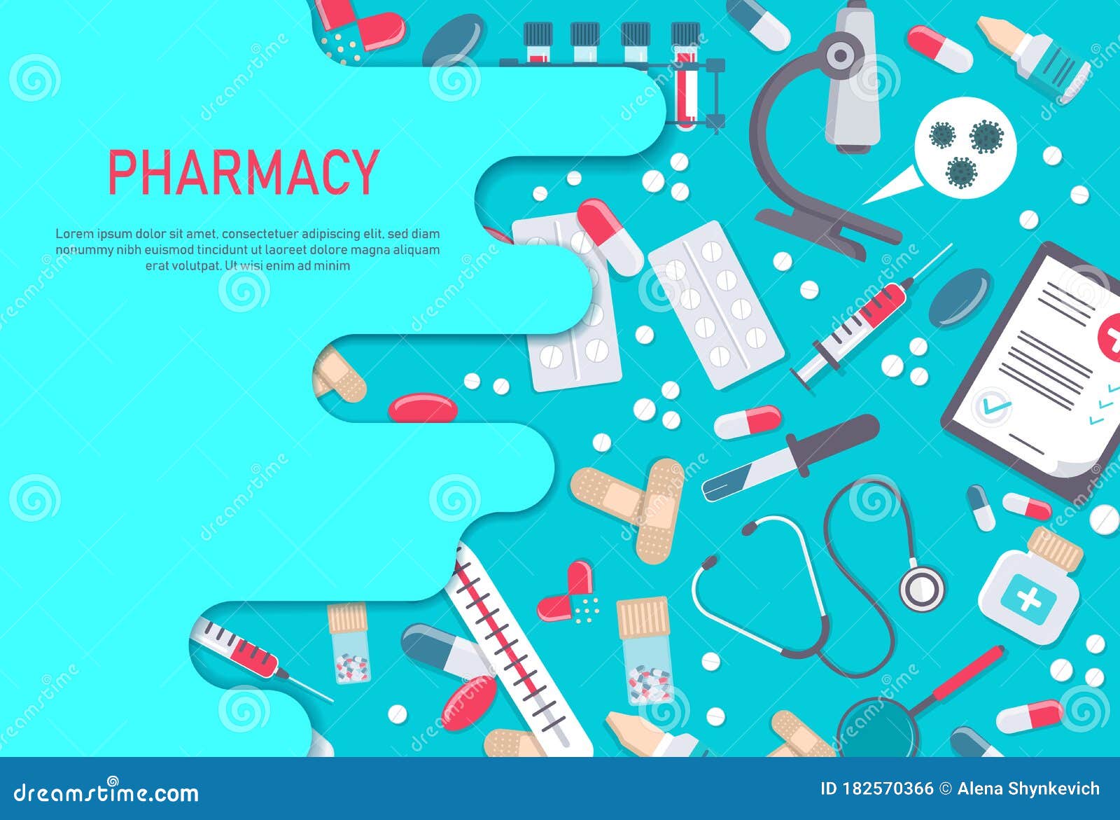 Pharmacy Frame with Pills, Drugs, Medical Bottles. Drugstore Vector ...