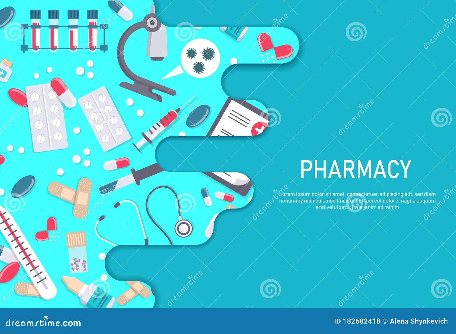 Pharmacy Frame with Pills, Drugs, Medical Bottles. Drugstore Vector ...