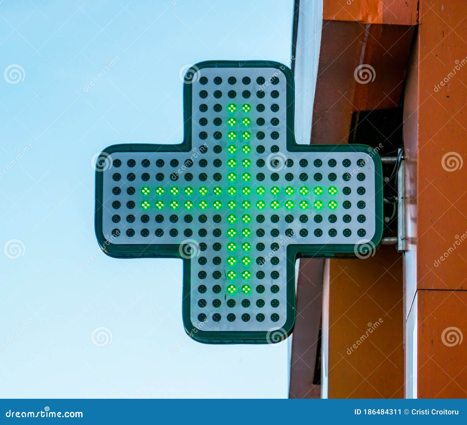 Pharmacy Green Cross Sign in Bucharest Stock Image - Image of hanging ...