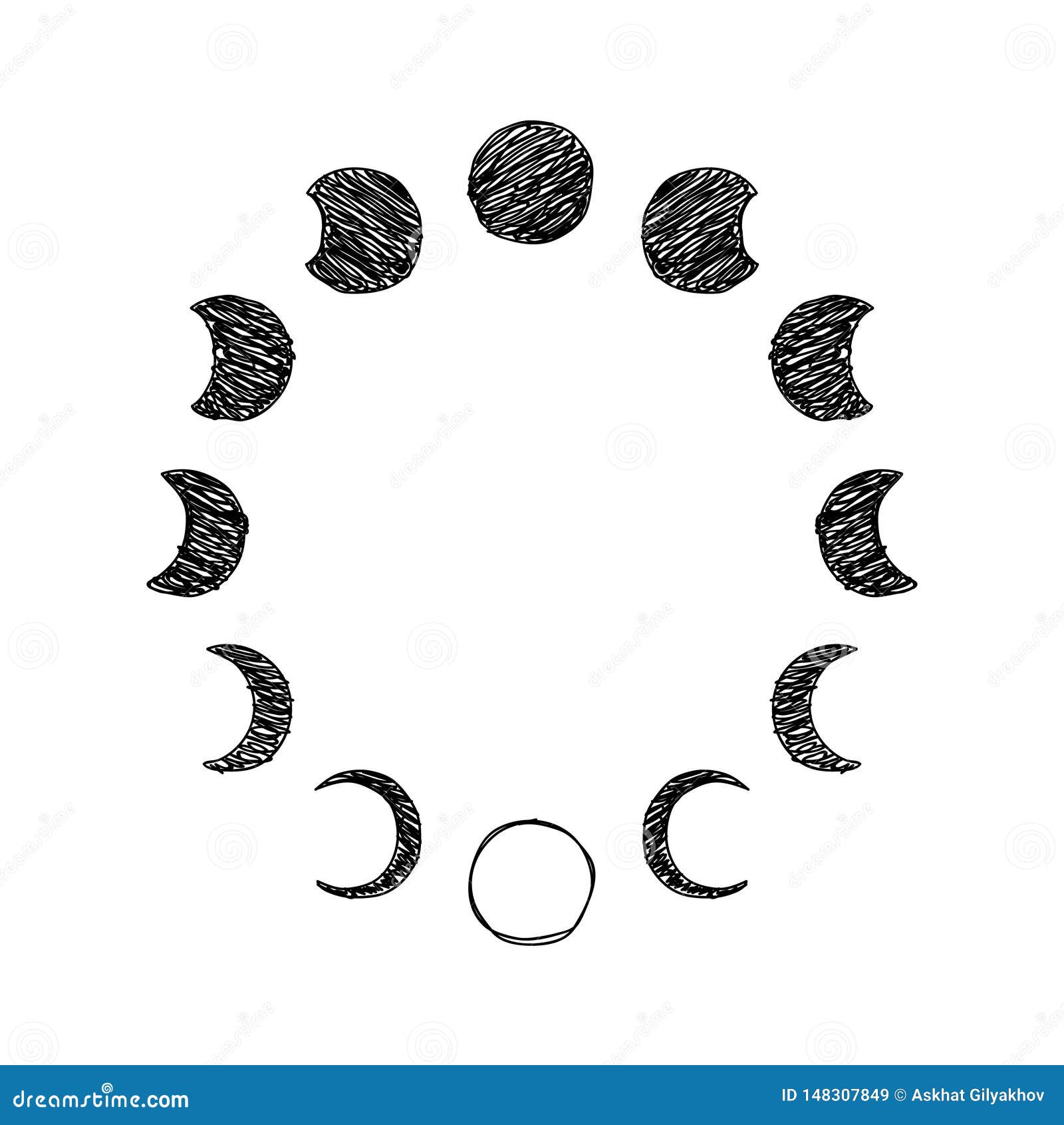 Phase Of The Moon Scribble Icon Set Lunar Phase Vector Stock Vector Illustration Of Quarter Cosmos