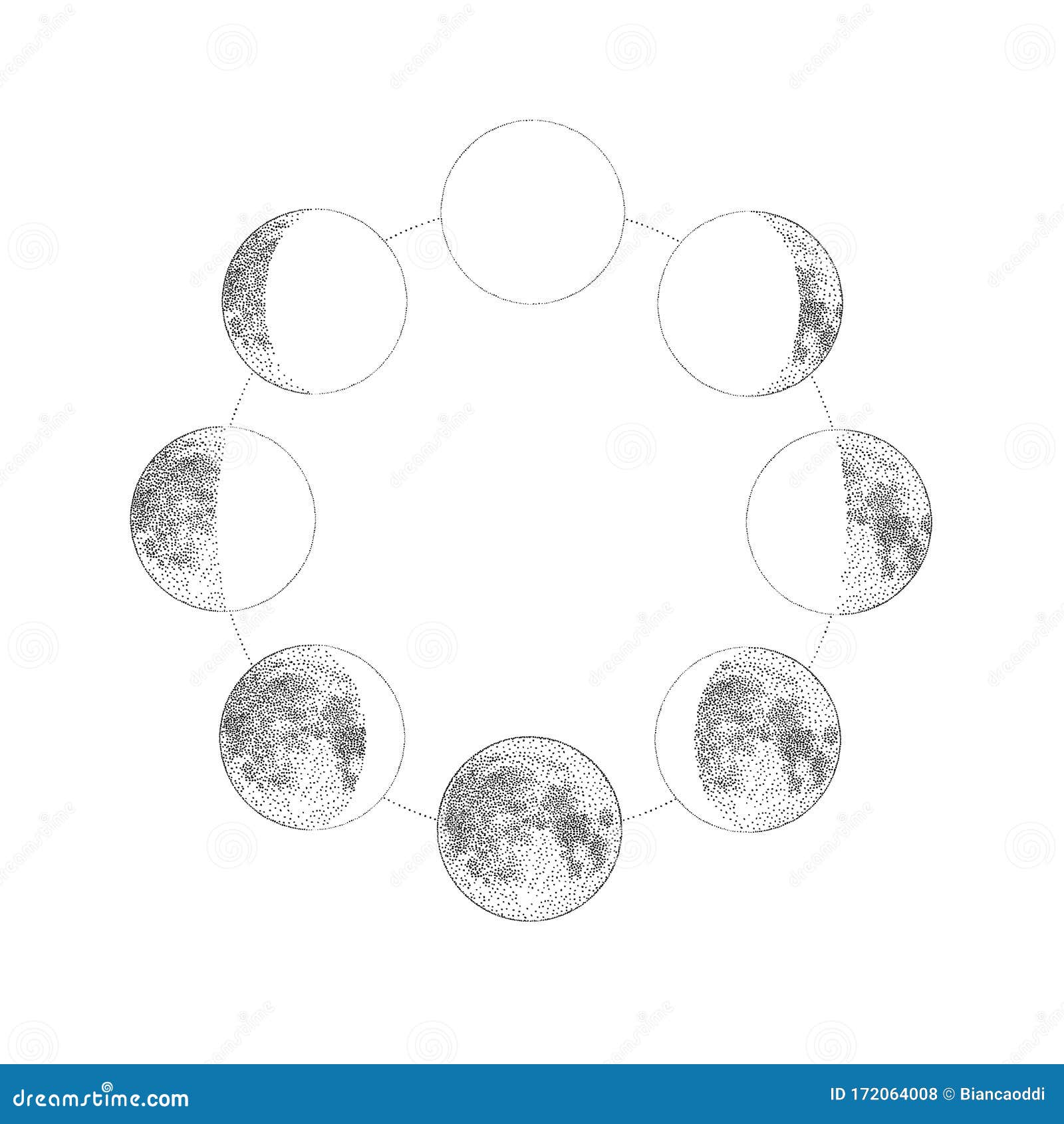 Phases Of The Moon Monochrome Hand Drawn Vector Illustration Stock