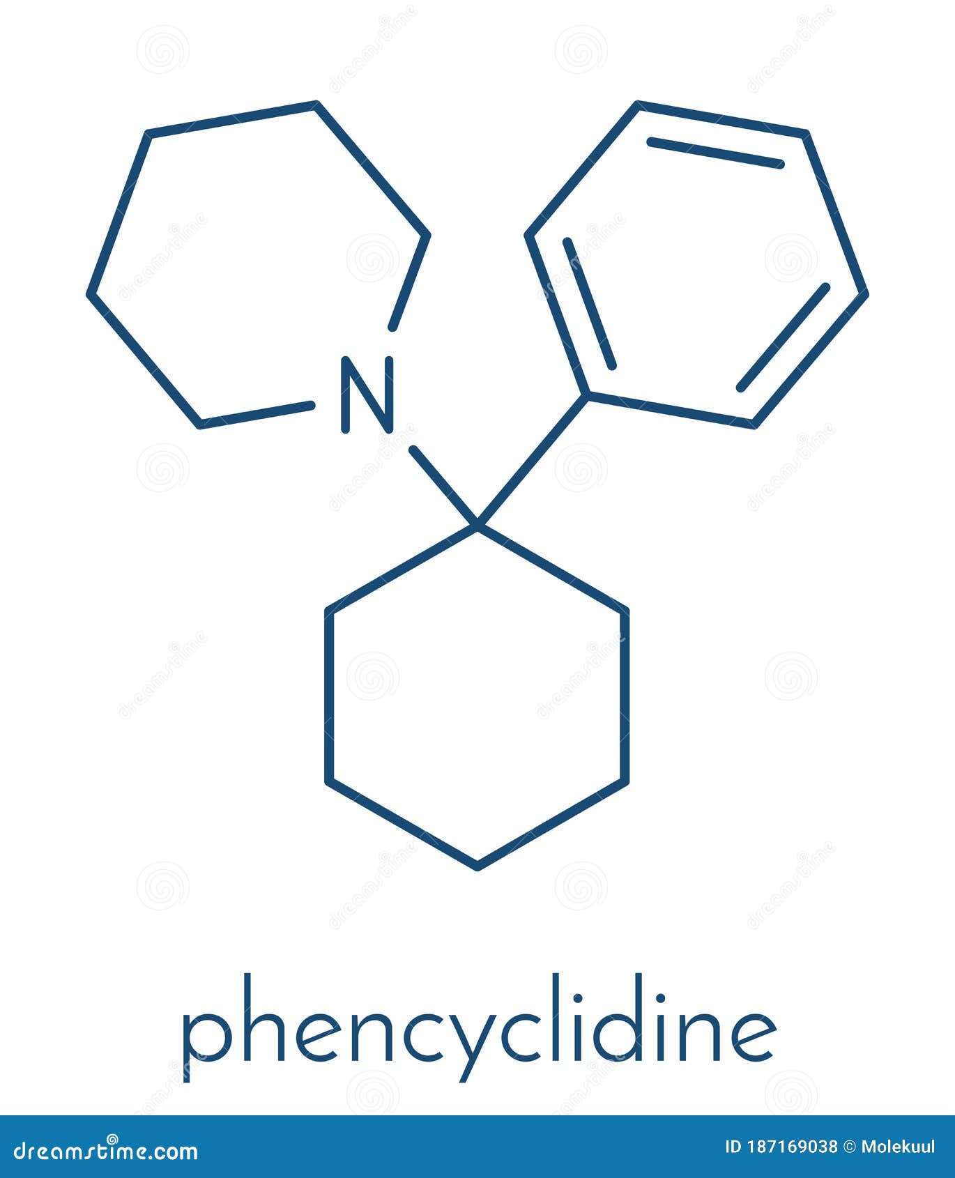 Phencyclidine PCP, Angel Dust Hallucinogenic Drug Molecule. Skeletal