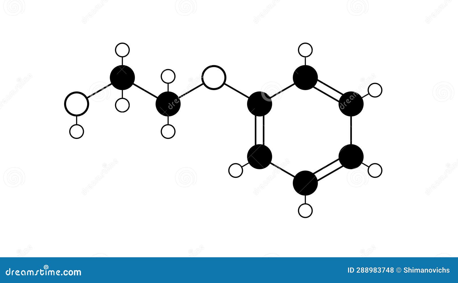 Phenoxyethanol Molecule, Structural Chemical Formula, Ball-and-stick ...