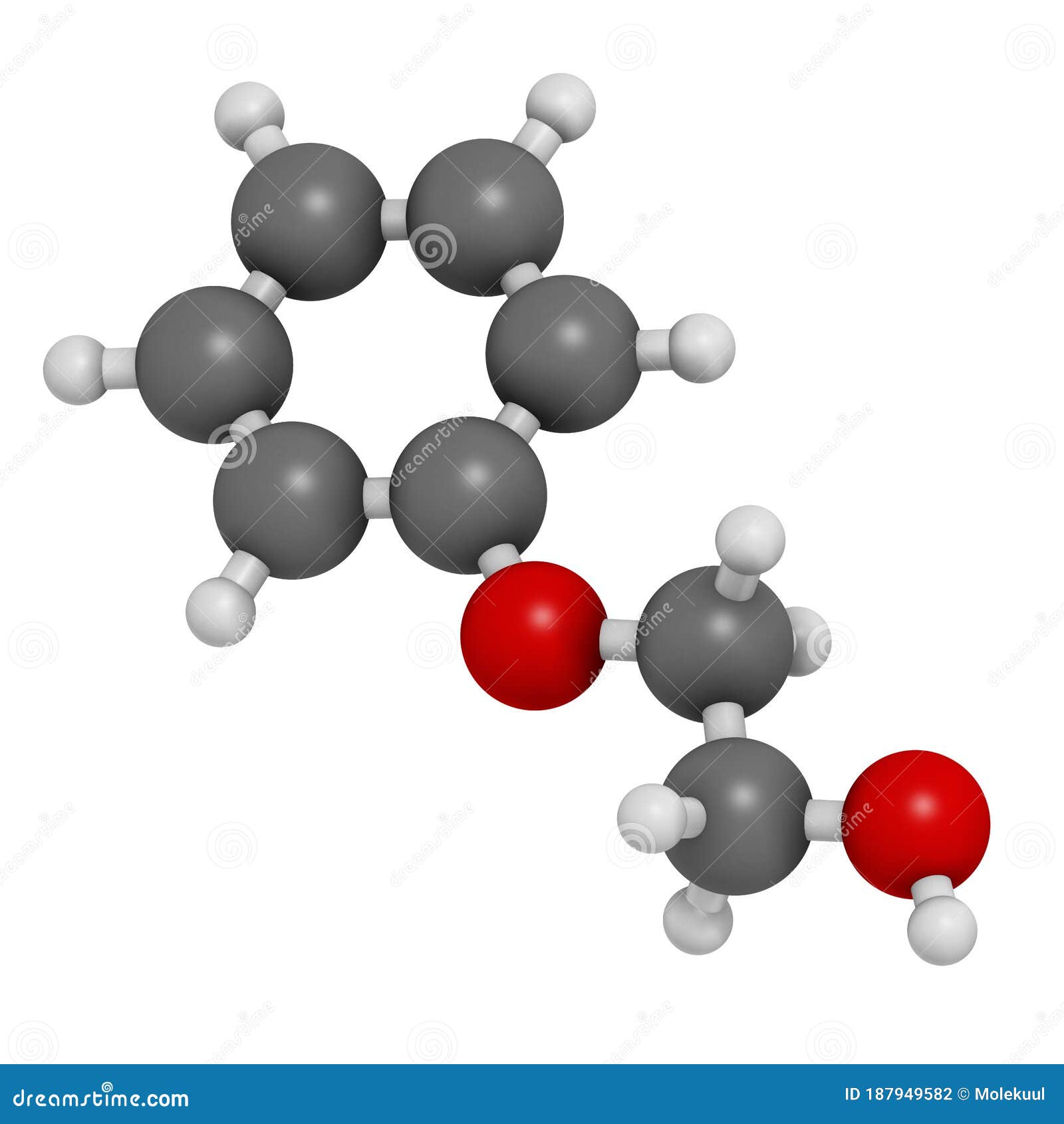 Phenoxyethanol preservative molecule. Often used in pharmaceuticals,  cosmetics, etc. Skeletal formula. Stock Vector