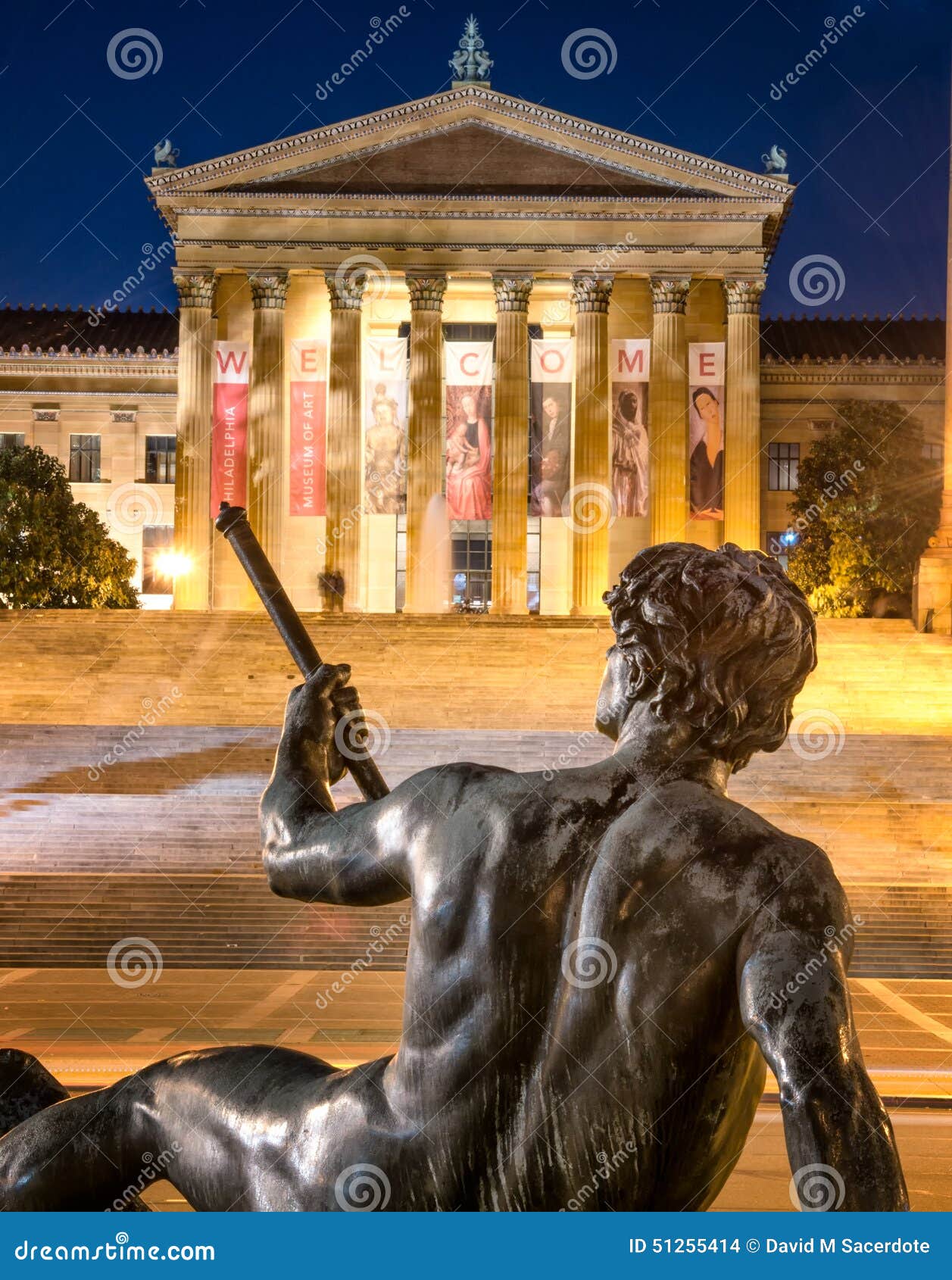 Philadelphia Art Museum and Statue Editorial Stock Image Image of