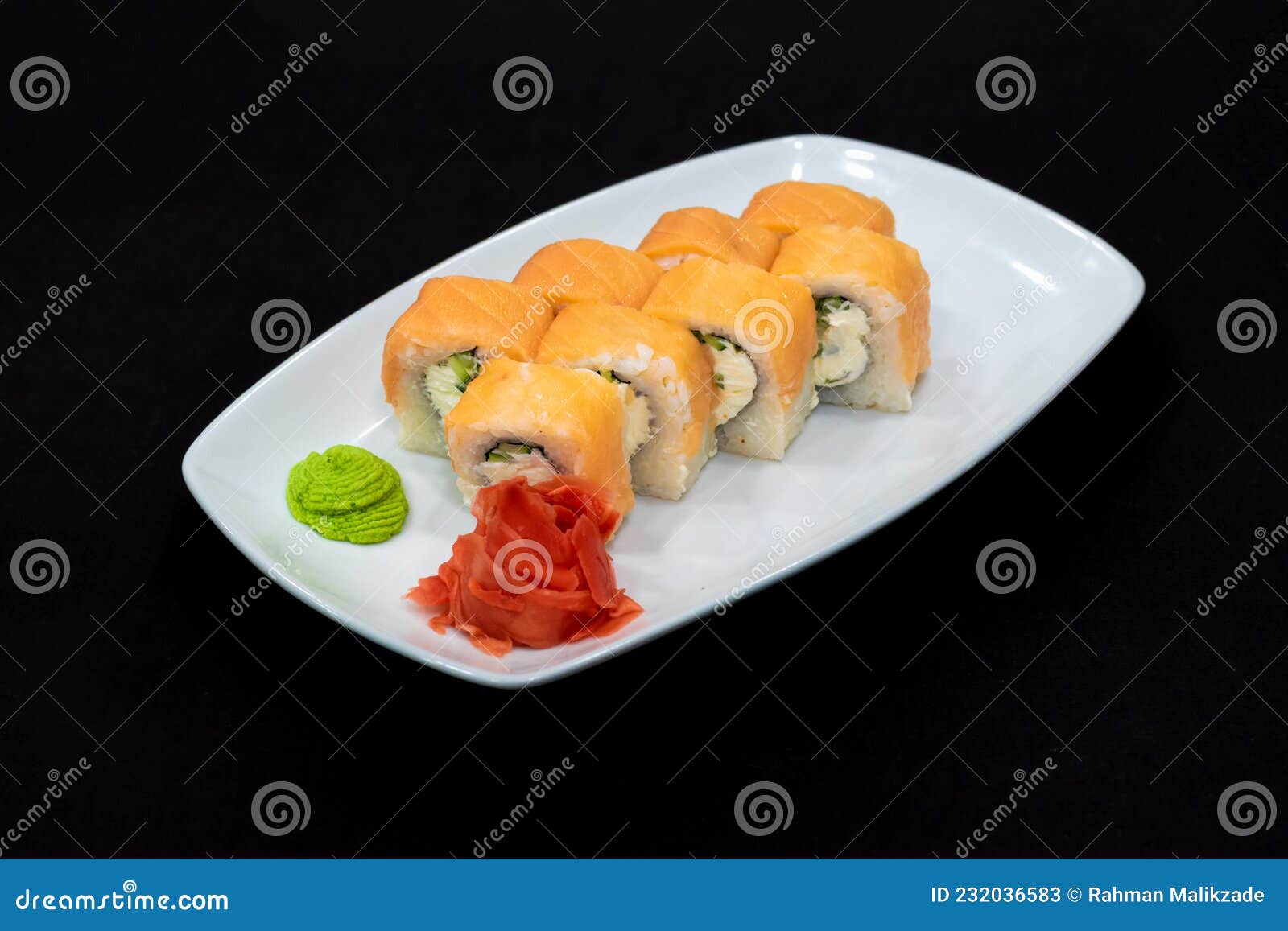 Philadelphia Roll Sushi on a White Plate. Restaurant Concept Stock