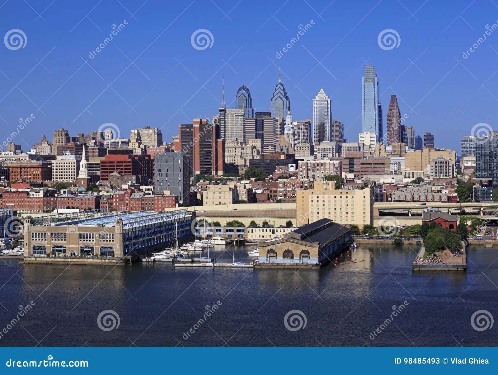 Philadelphia Skyline and Delaware River Stock Image Image of skyline, skyscrapers 98485493