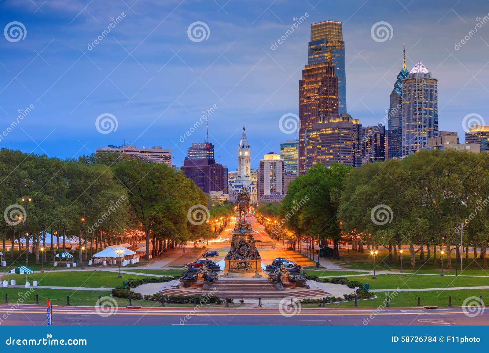 Philadelphia Skyline at Night Stock Photo Image of downtown, benjamin