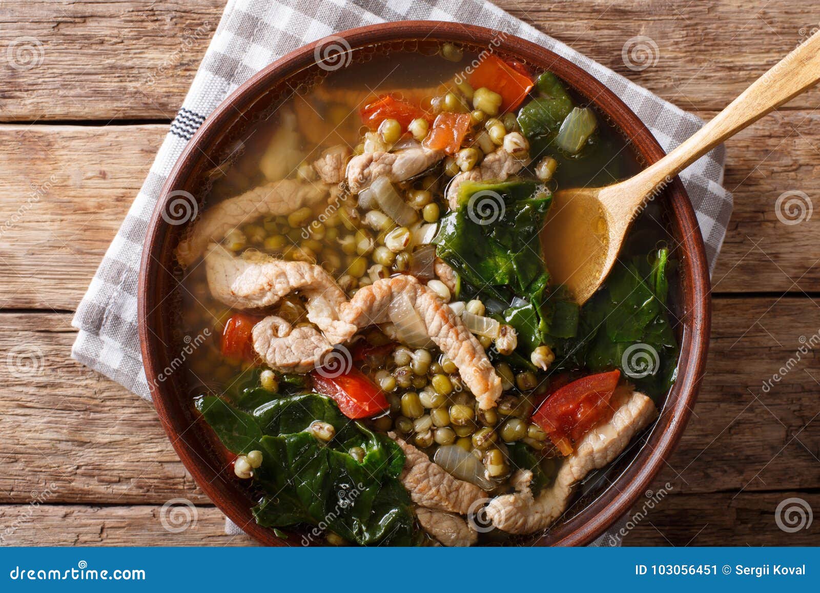 Philippine Mung Beans Soup with Pork Closeup in a Bowl. Horizontal Top ...