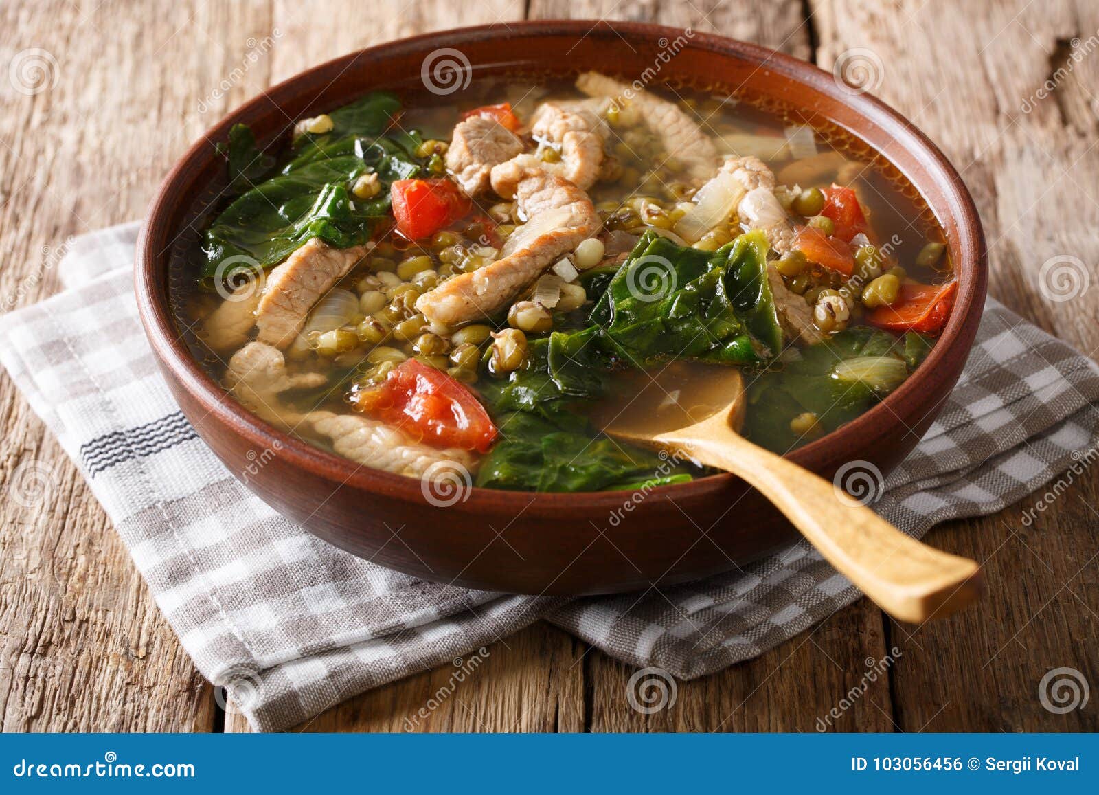 Philippine Mung Beans Soup with Pork Closeup in a Bowl. Horizontal ...
