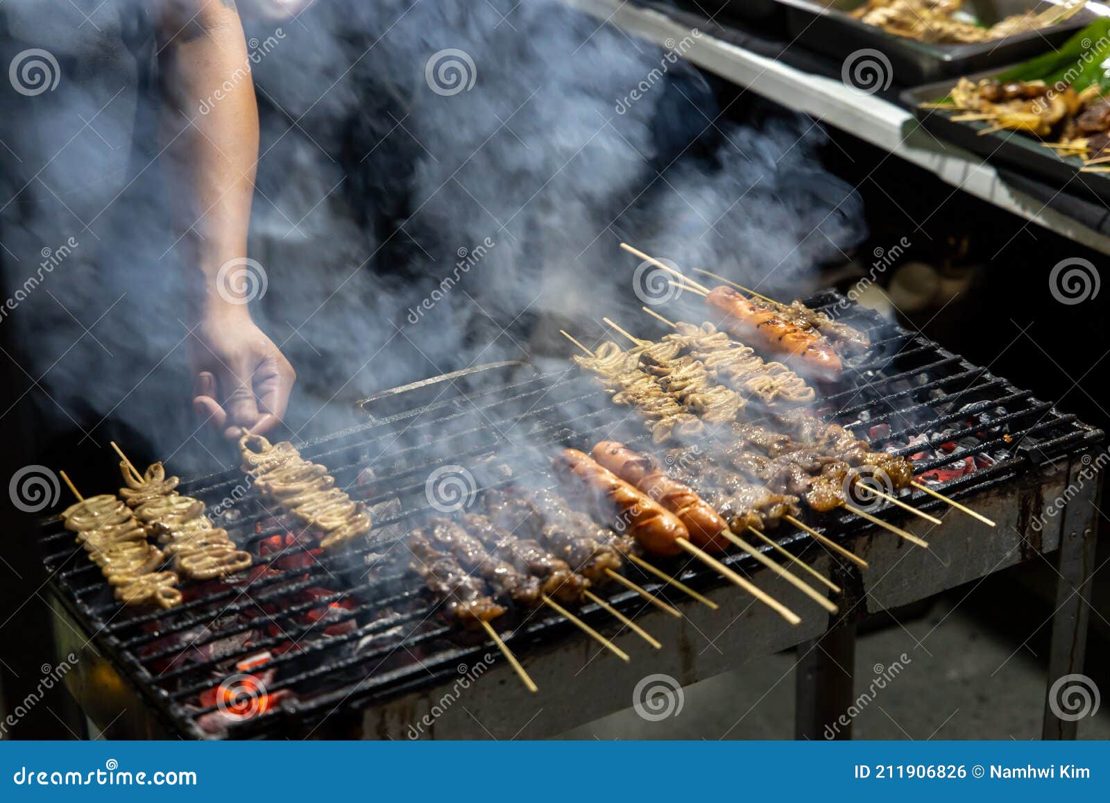 Philippines Traditional Barbecue Stick on the Grill Stock Photo Image