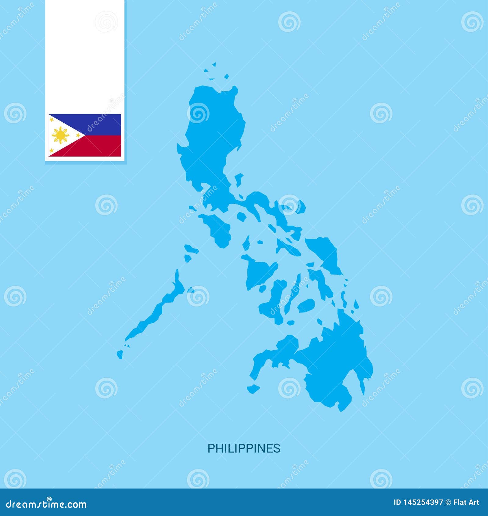Phillipines Country Map with Flag Over Blue Background Stock Vector ...