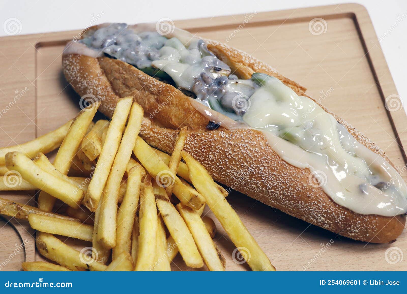 Philly Cheese Sandwich with Angus Beef and Provolone Cheese, Served with Potato Chips Stock