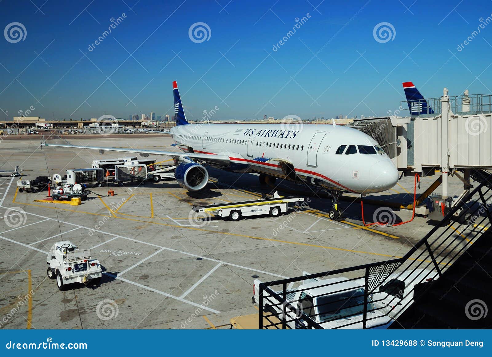 Phoenix Airport terminal. Airport terminal with plane waiting for take off in Phoenix airport, Arizona.