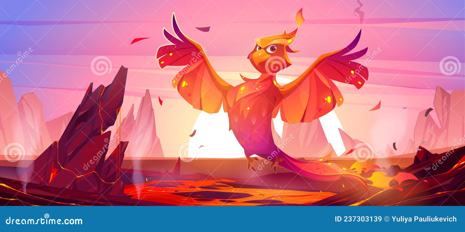 phoenix or fenix fire bird cartoon character rise