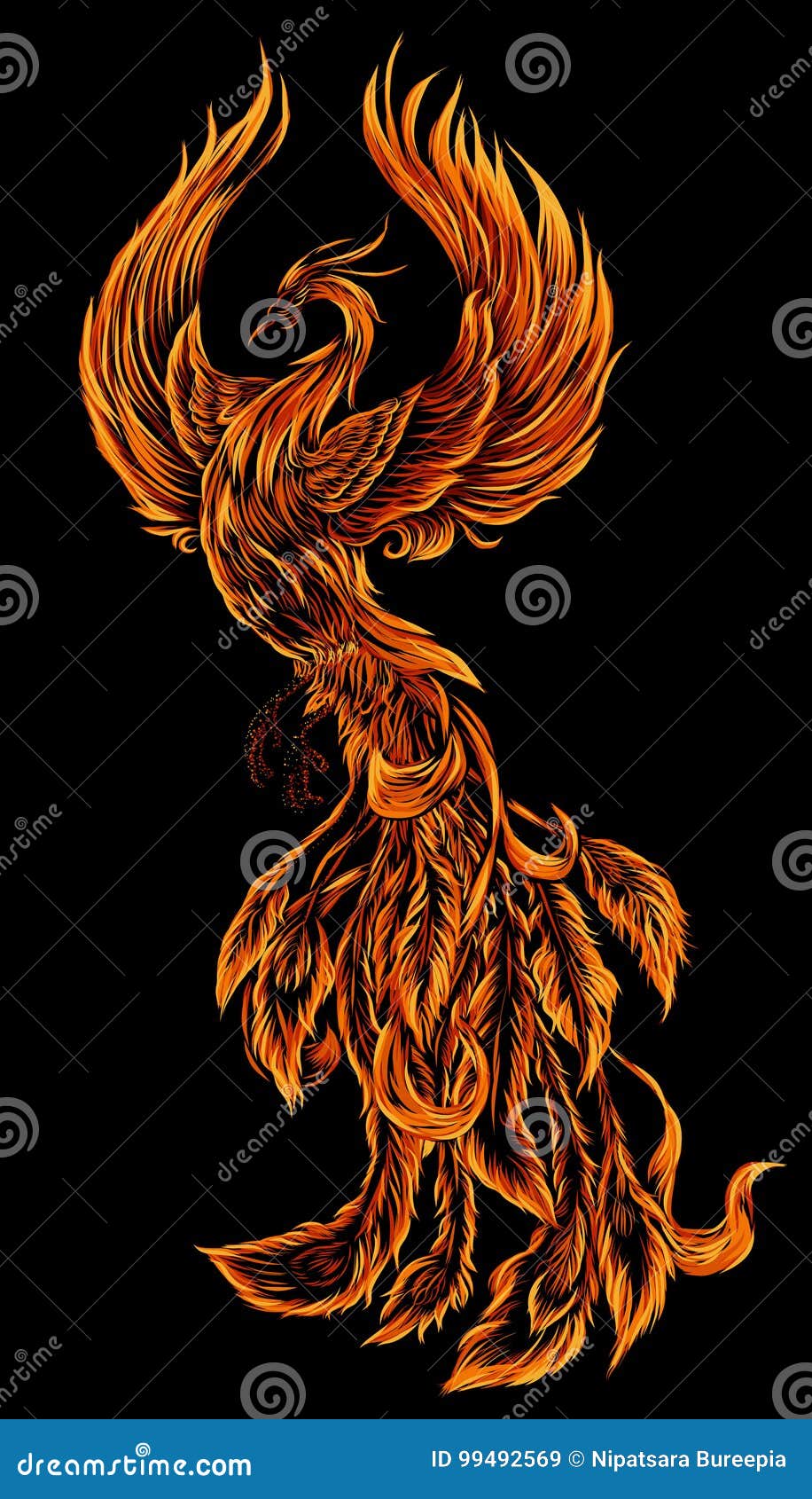 Phoenix Fire Bird Illustration And Character Design Hand Drawn Phoenix Tattoo Stock Vector Illustration Of Concept Bird