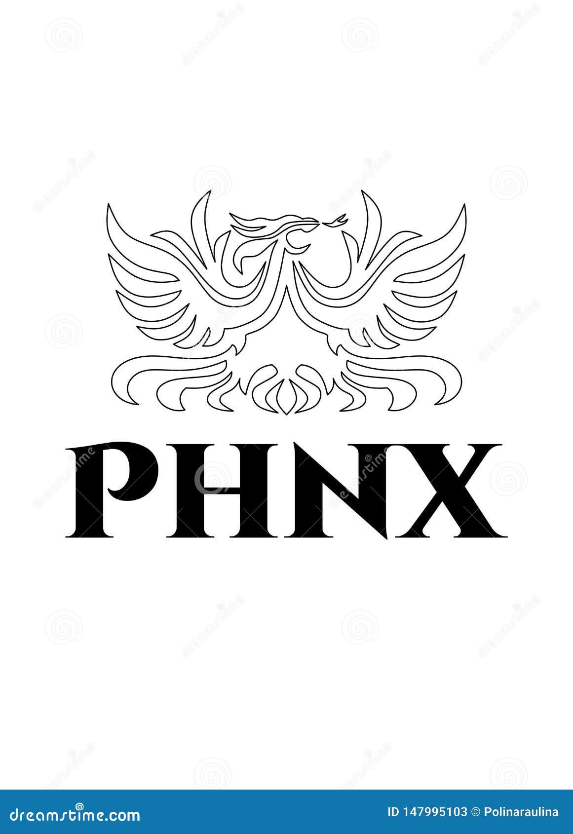 Phoenix Luxury Vector Black Contour Outlined Logo Isolated On